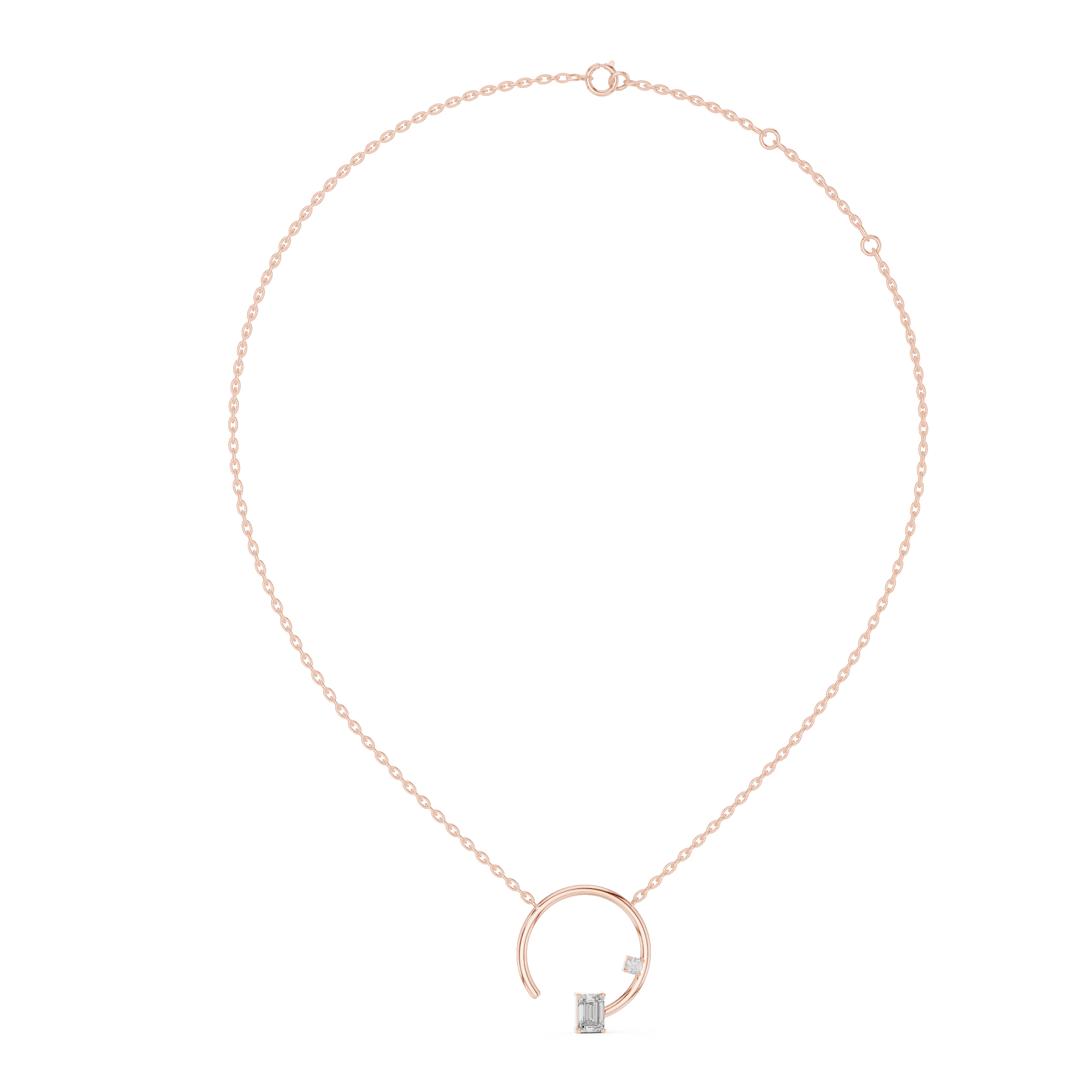 1Emerald Cut Diamond Circle Pendant Necklace