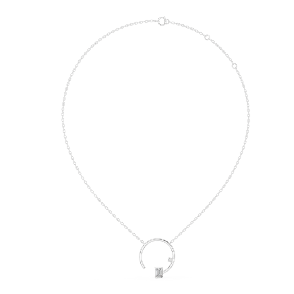 1Emerald Cut Diamond Circle Pendant Necklace