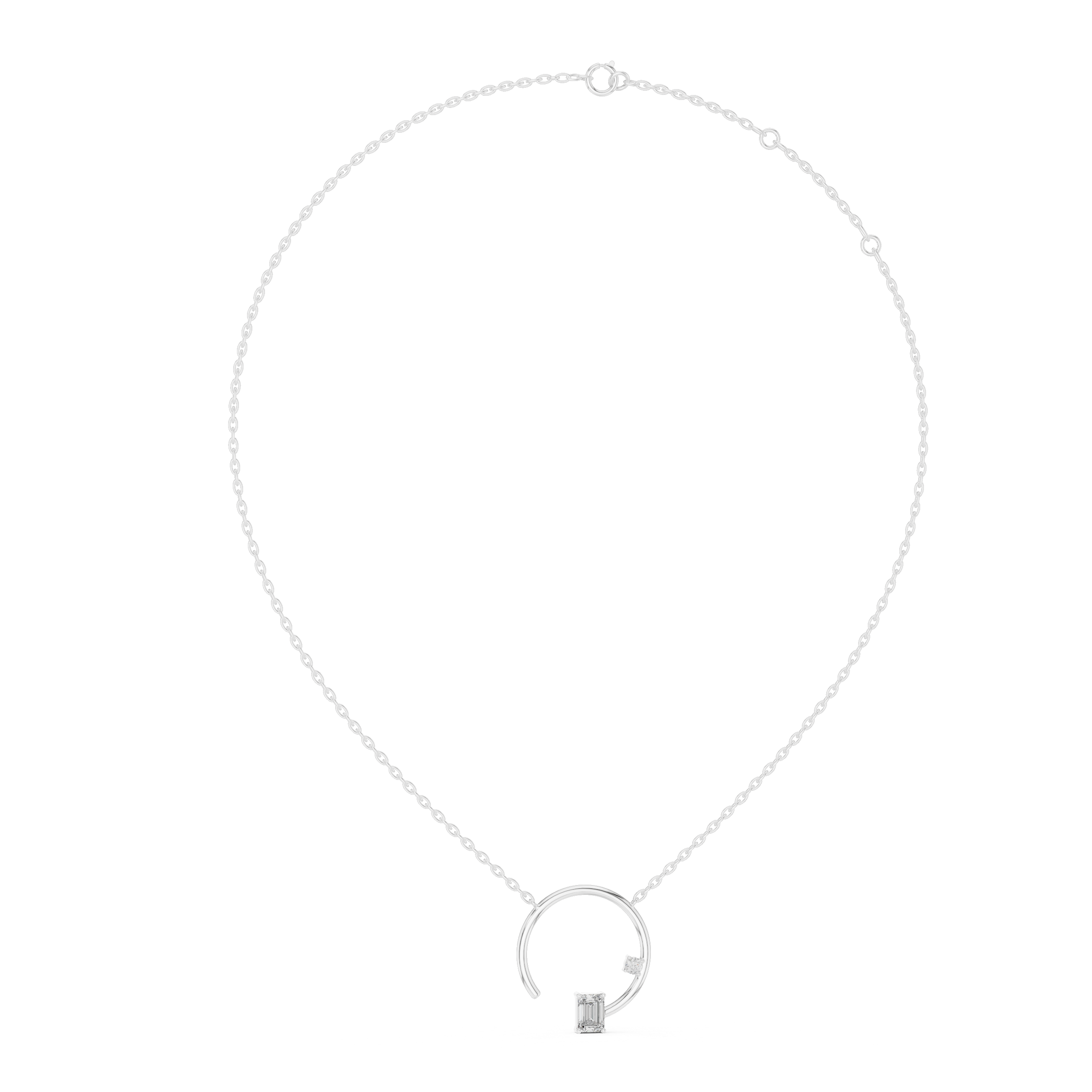 Emerald Cut Diamond Circle Pendant Necklace