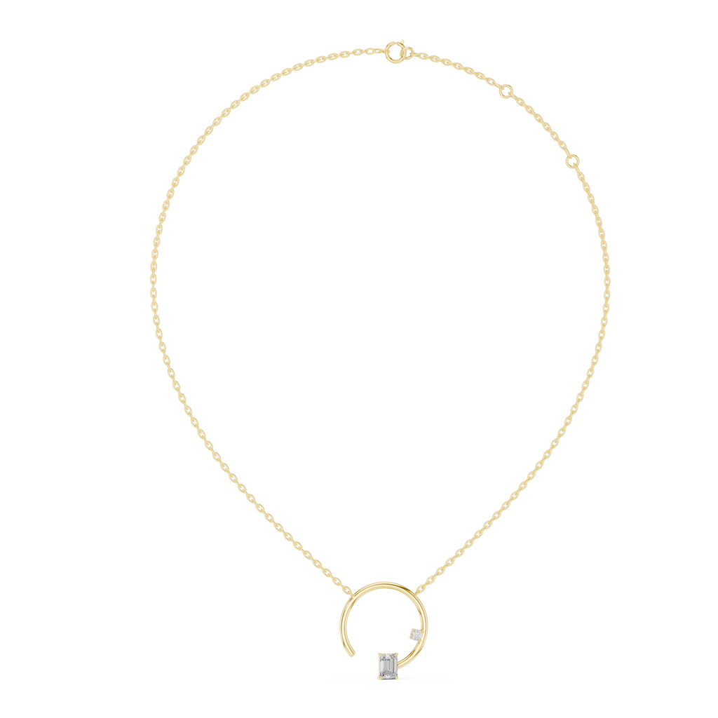 1Emerald Cut Diamond Circle Pendant Necklace