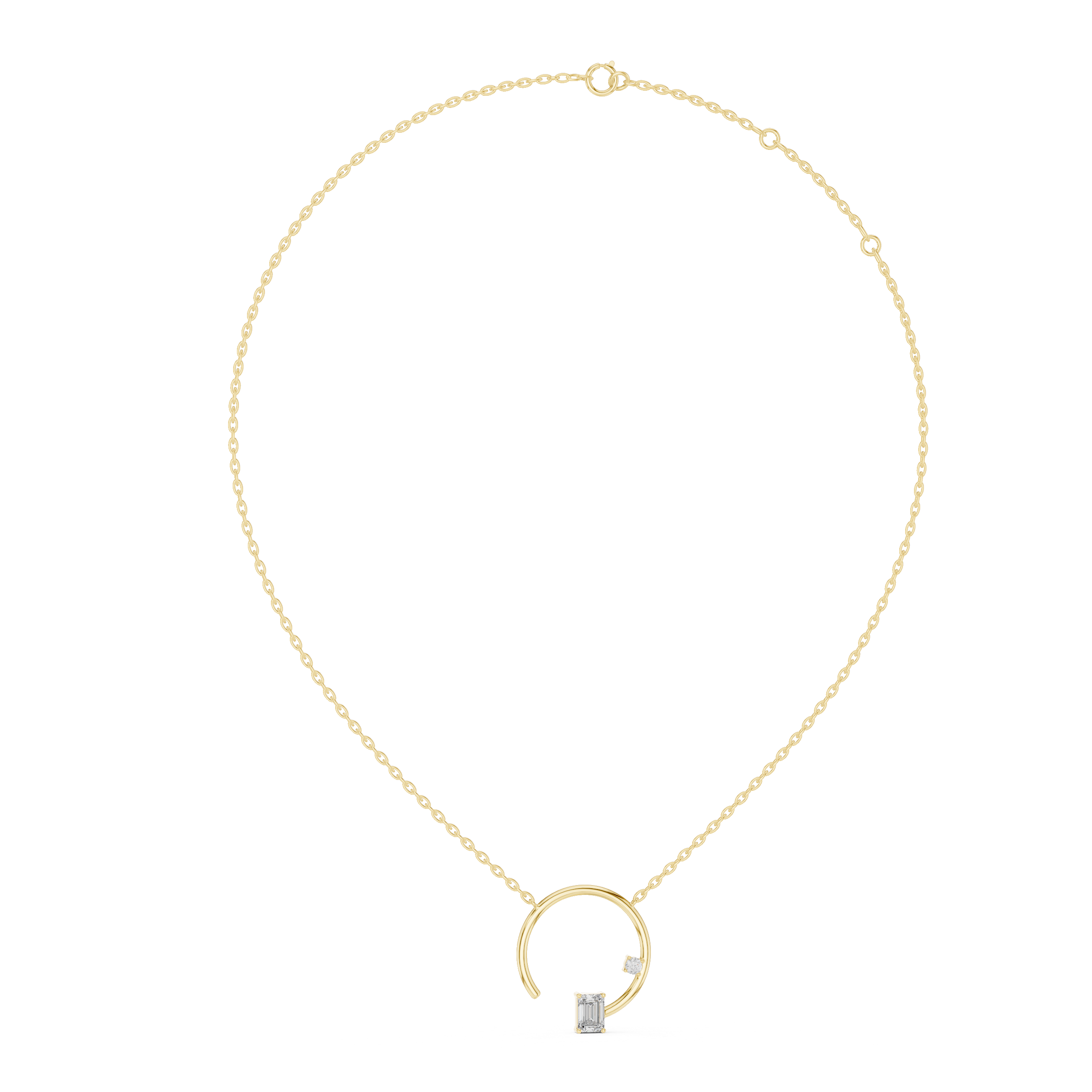 1Emerald Cut Diamond Circle Pendant Necklace