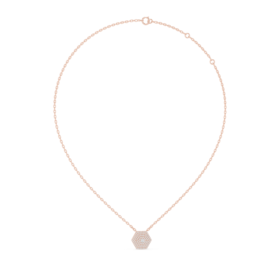 1Hexagon Pave Diamond Pendant Necklace