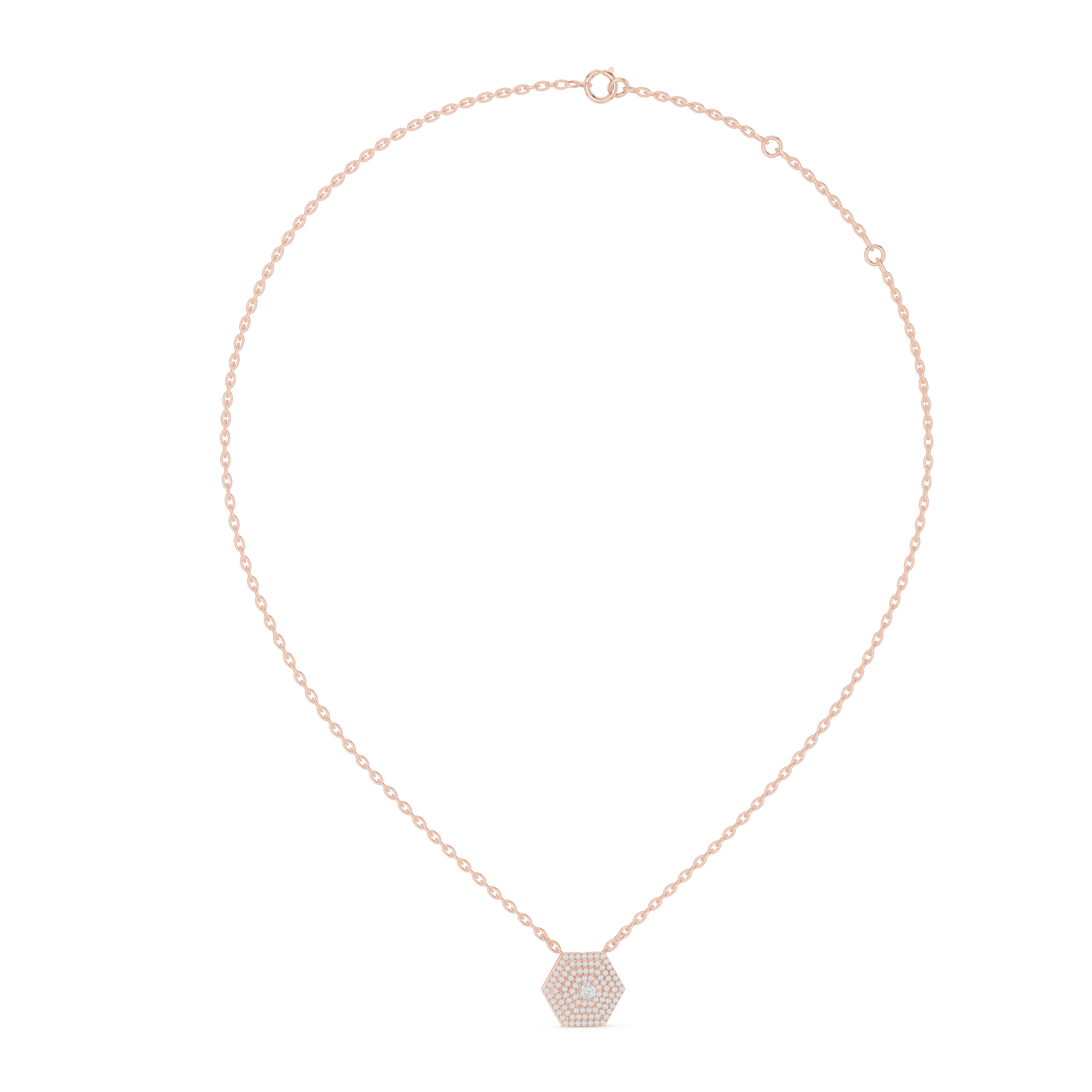 1Hexagon Pave Diamond Pendant Necklace