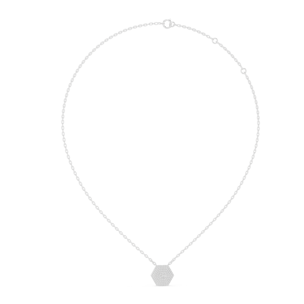 1Hexagon Pave Diamond Pendant Necklace