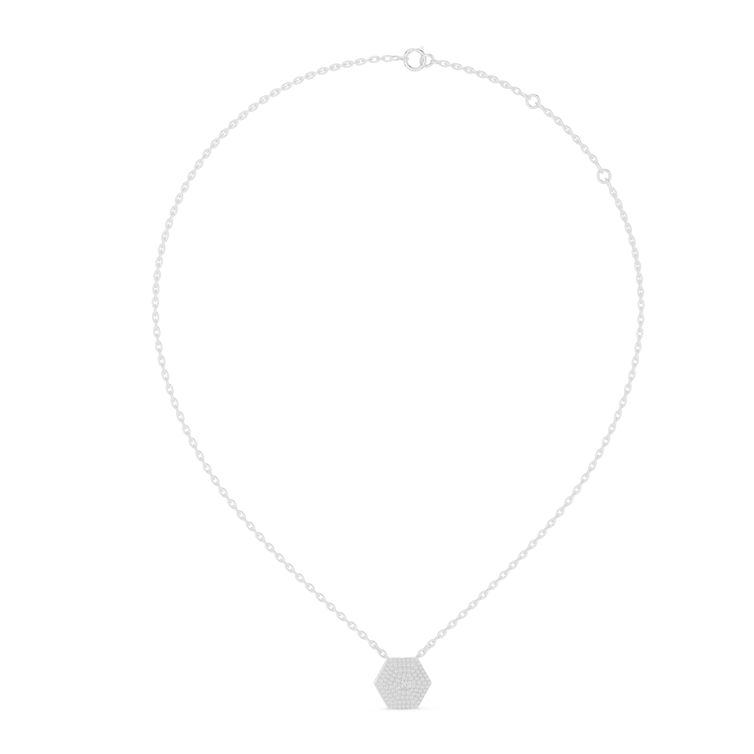 1Hexagon Pave Diamond Pendant Necklace
