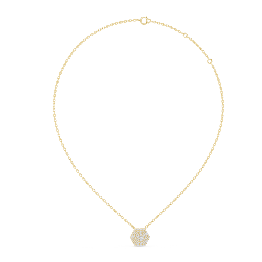 1Hexagon Pave Diamond Pendant Necklace