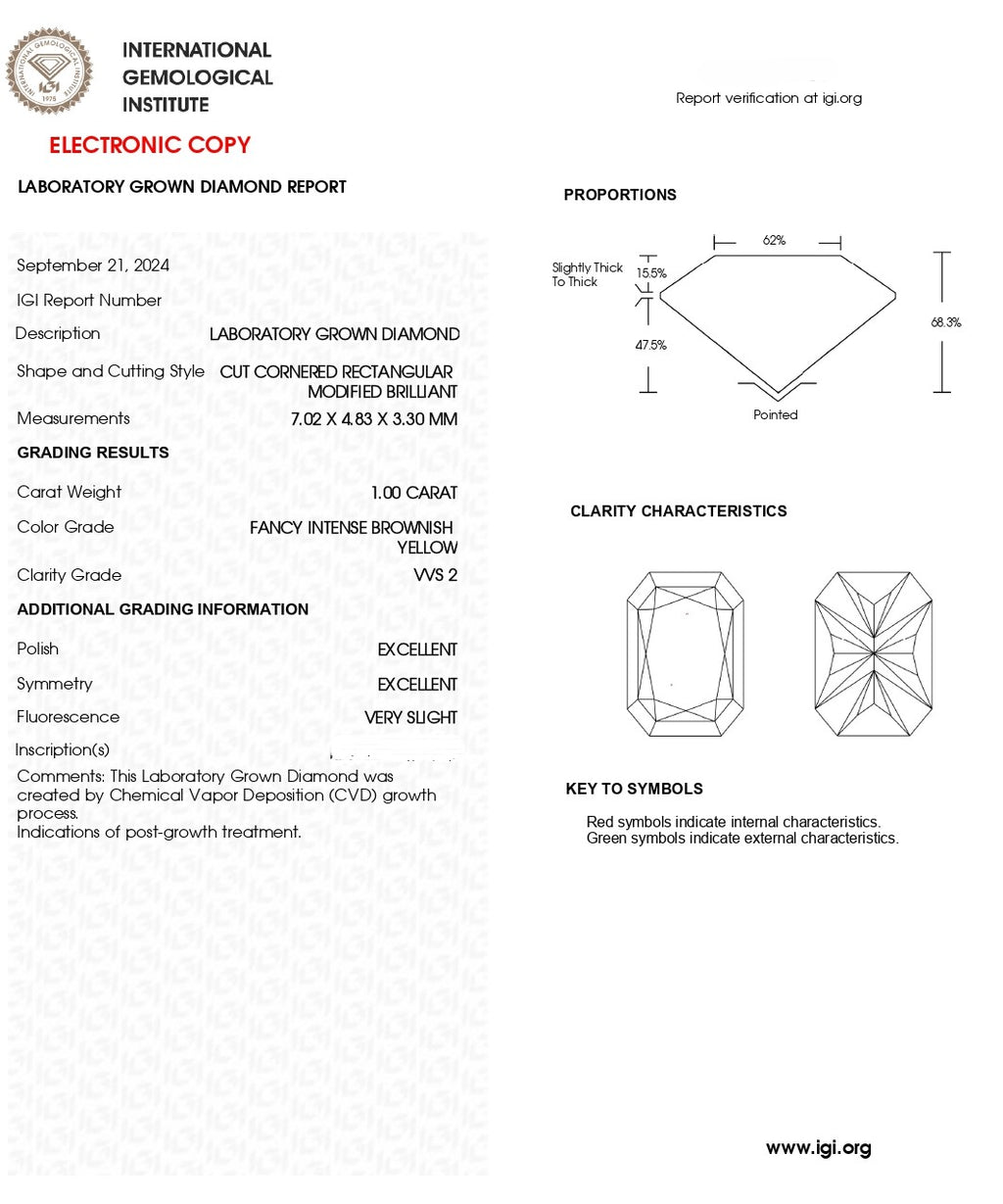1.00 CT Fancy Vivid Green Lab Grown Diamond | Radiant Cut | IGI Certified