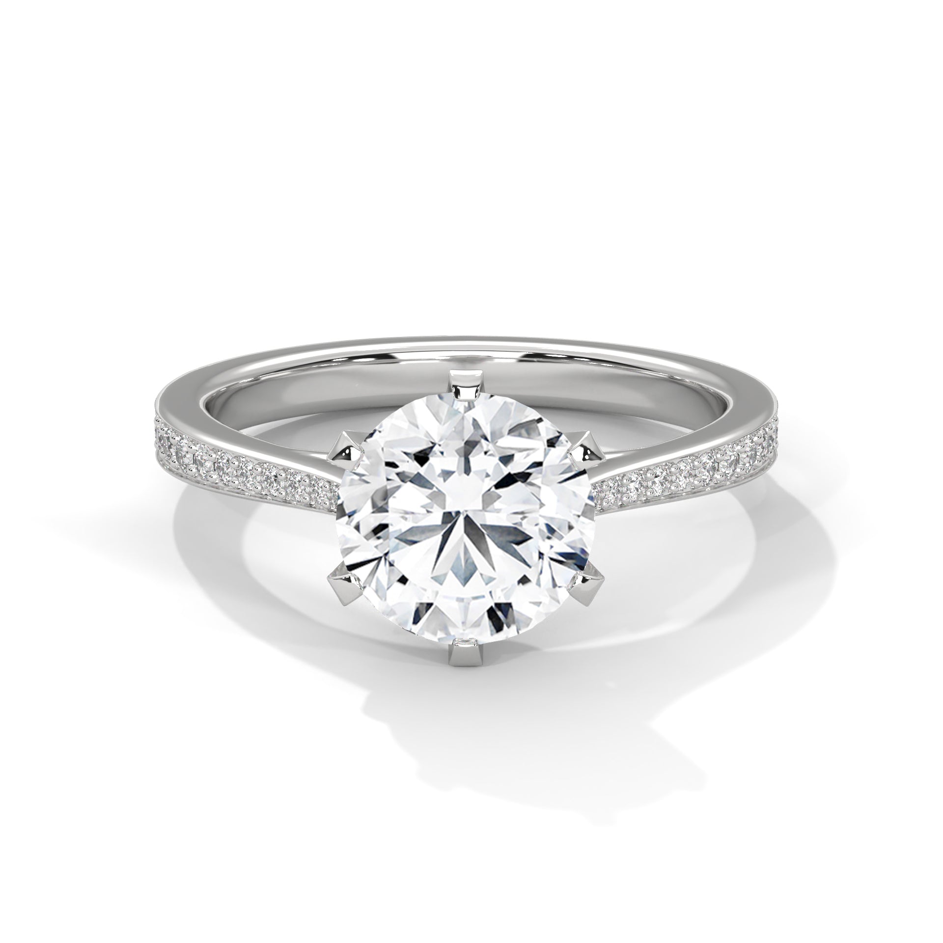 Round Diamond Solitaire Pavé Engagement Ring