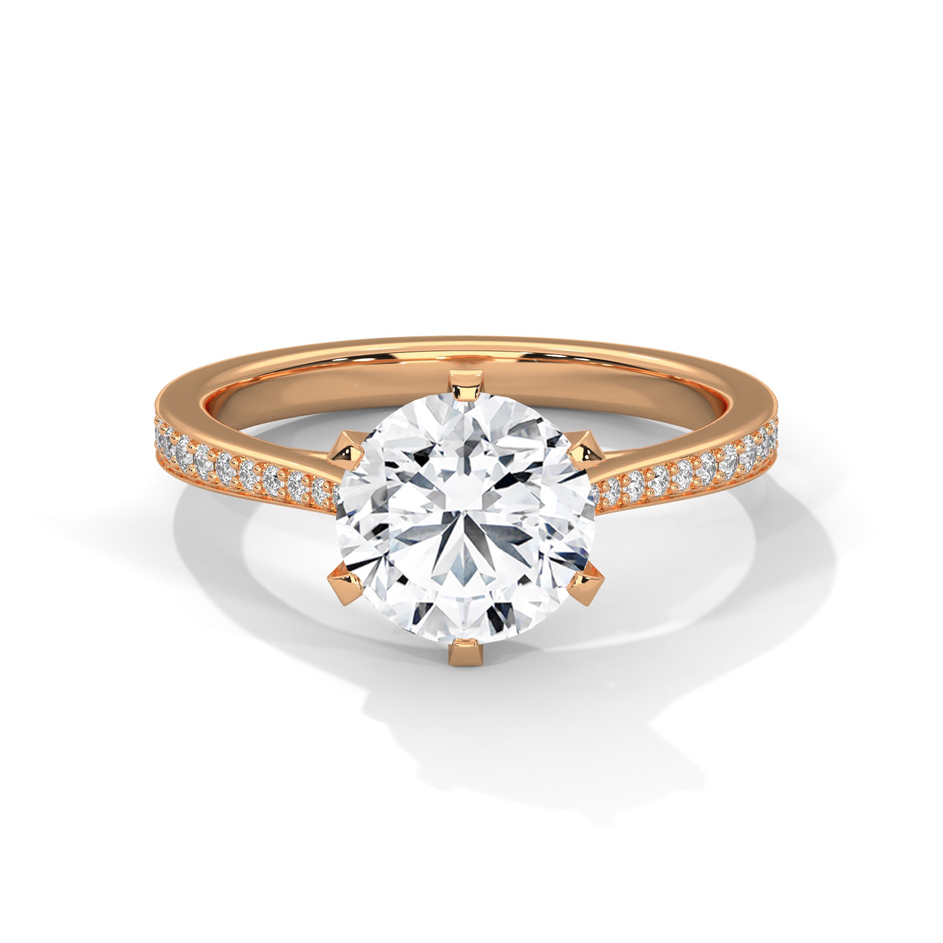 Round Diamond Solitaire Pavé Engagement Ring