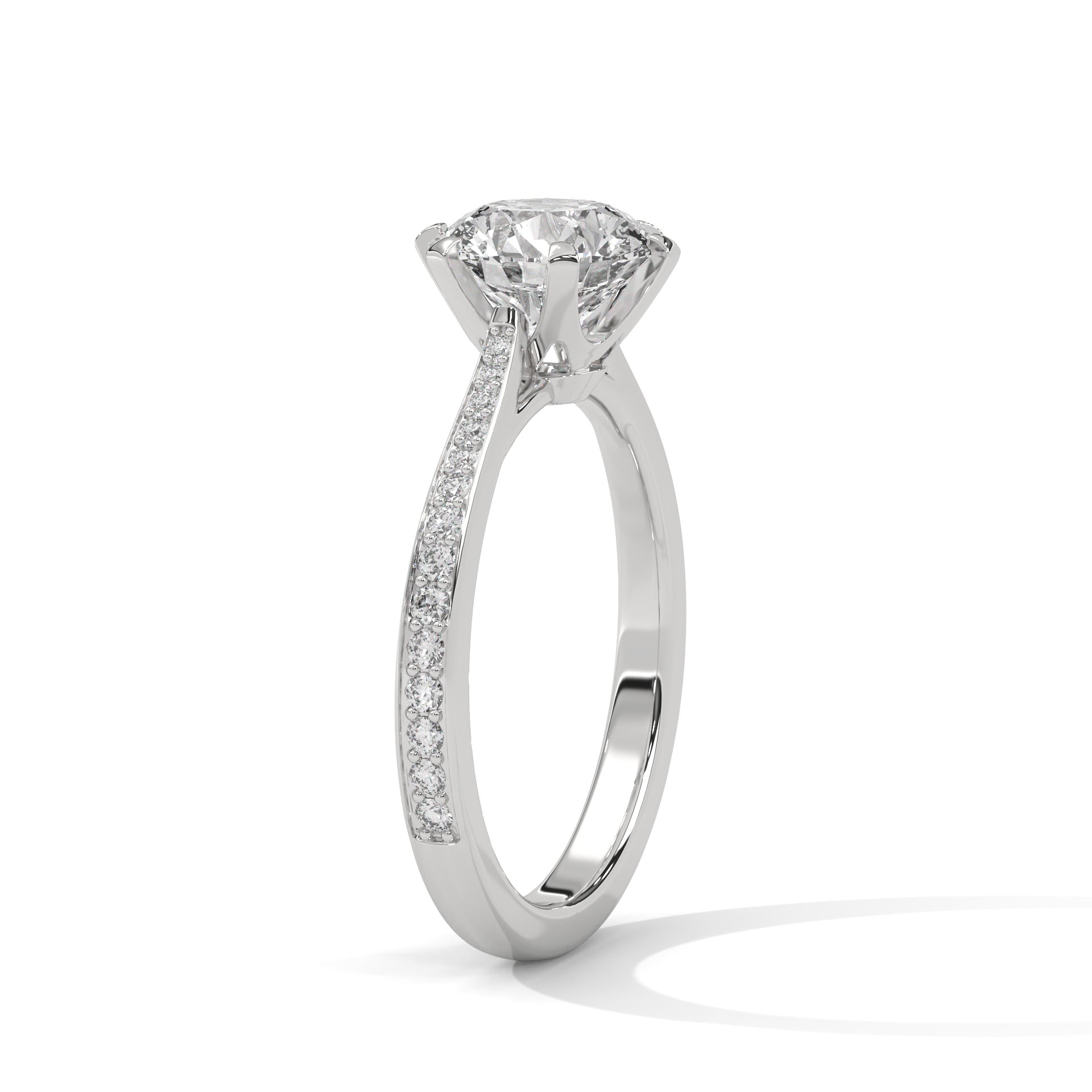 Round Diamond Solitaire Pavé Engagement Ring