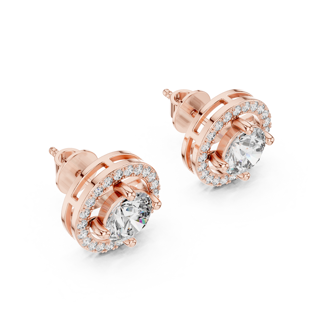 Round Diamond Halo Stud Earrings