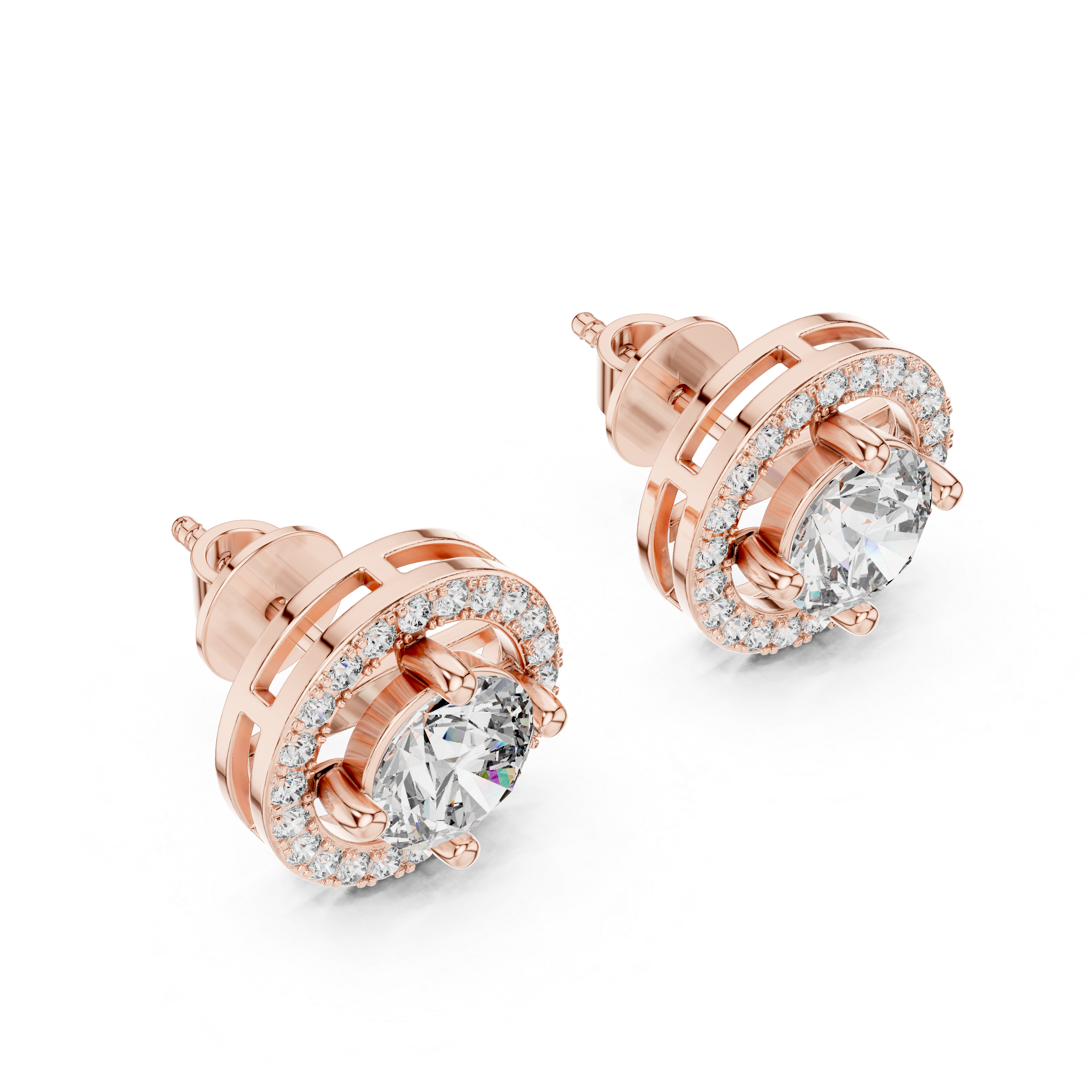Round Diamond Halo Stud Earrings