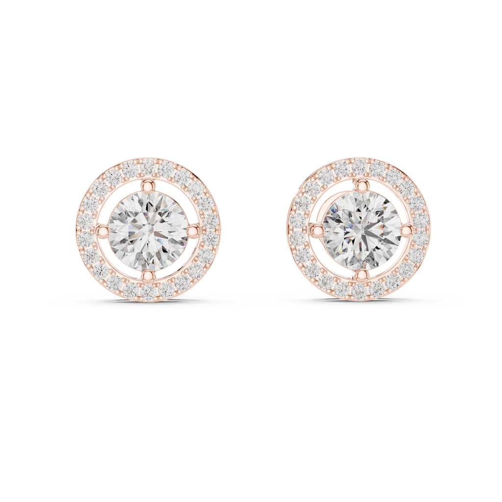 Round Diamond Halo Stud Earrings
