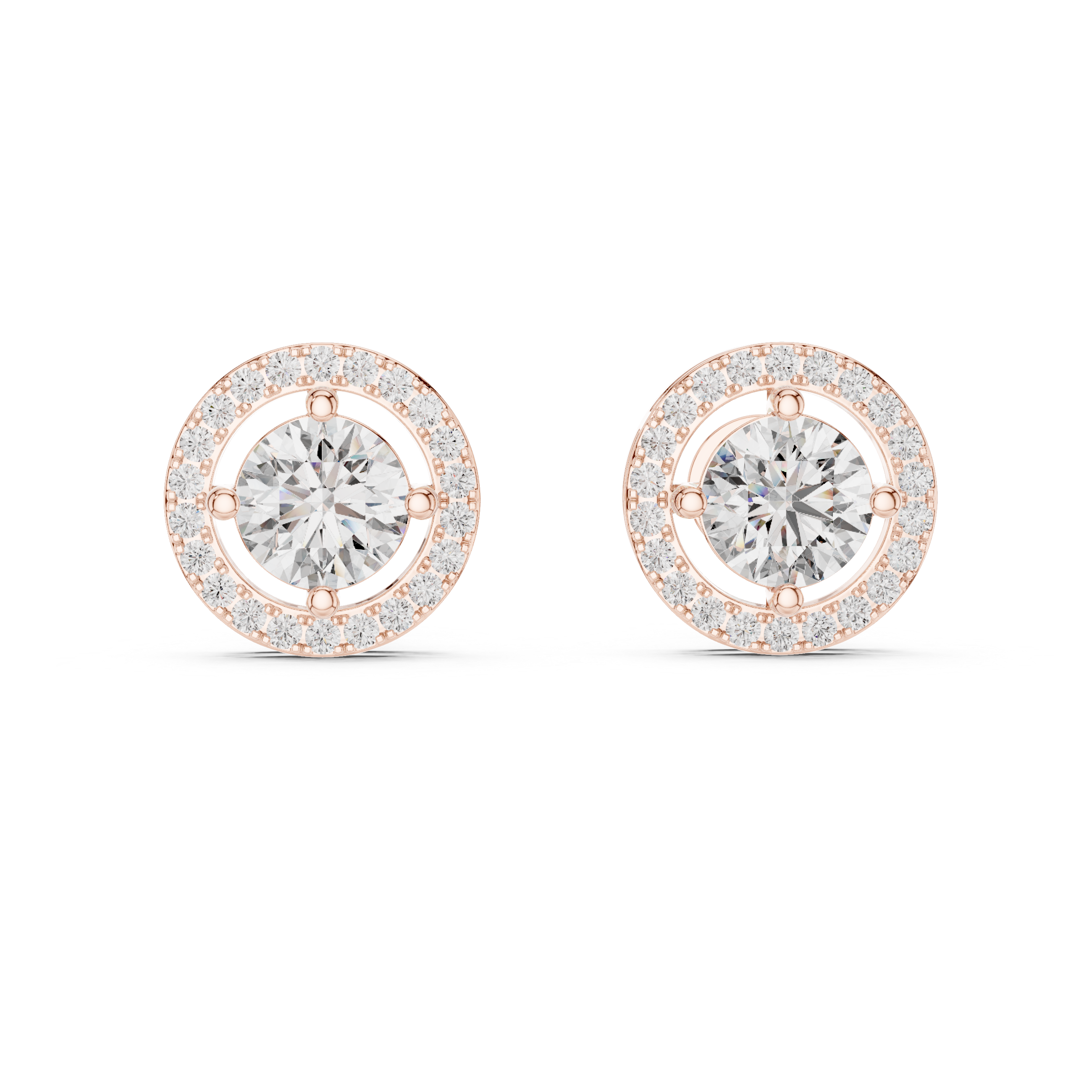 Round Diamond Halo Stud Earrings