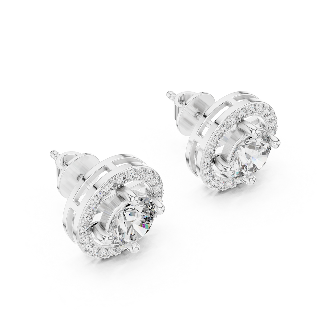 Round Diamond Halo Stud Earrings