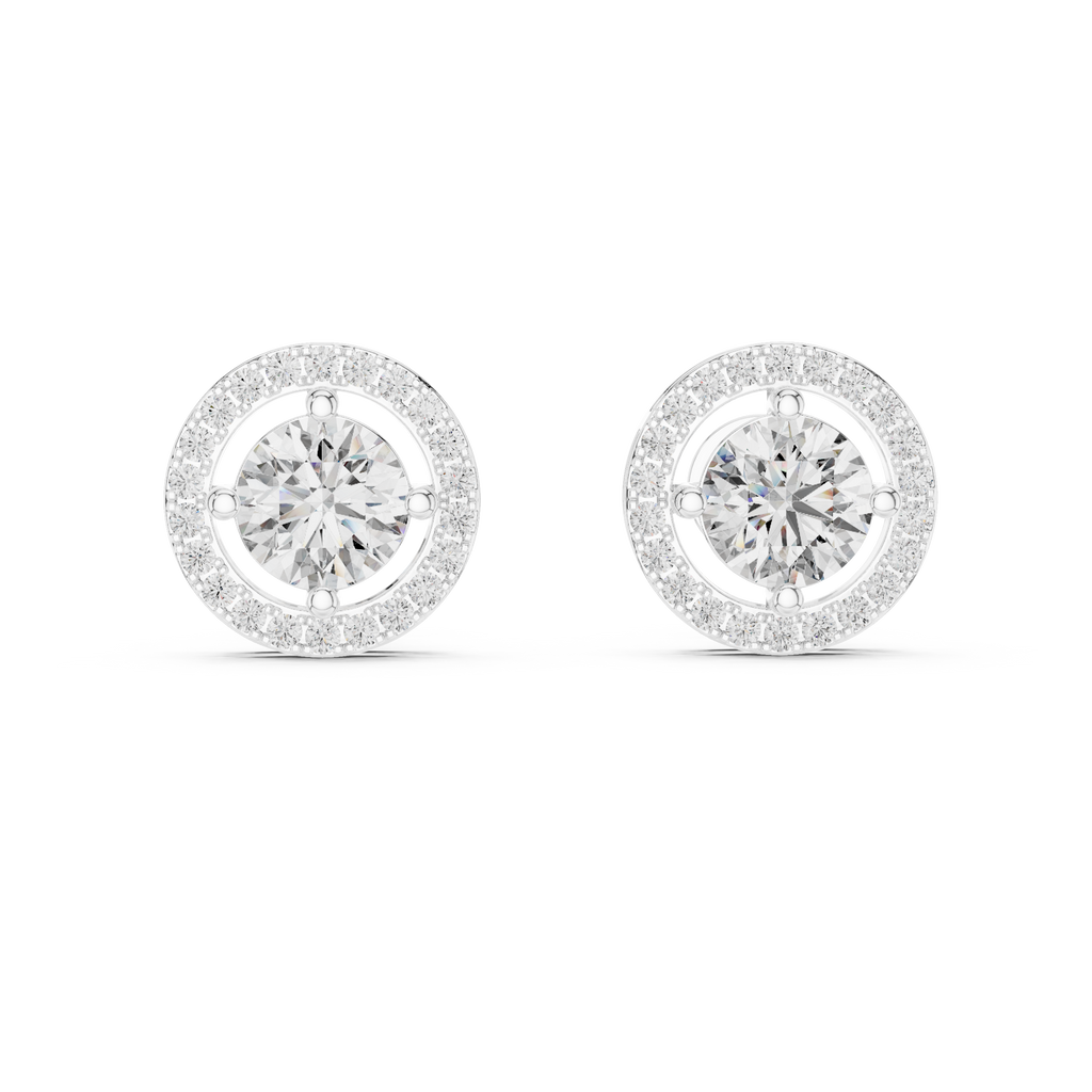 Round Diamond Halo Stud Earrings