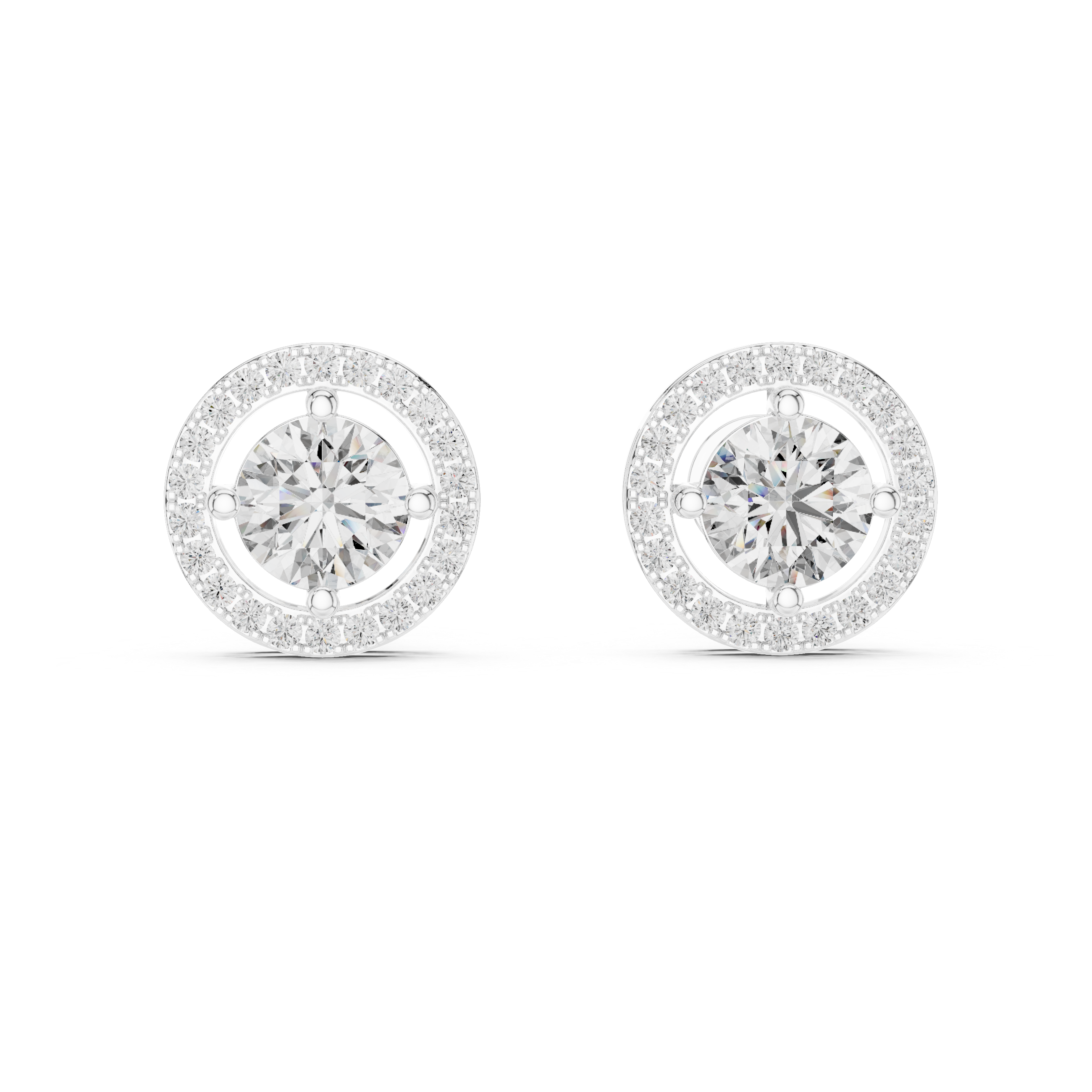 Round Diamond Halo Stud Earrings