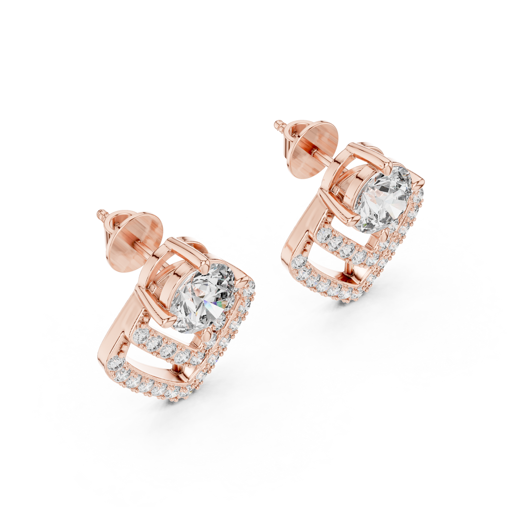 Geometric Diamond Halo Stud Earrings