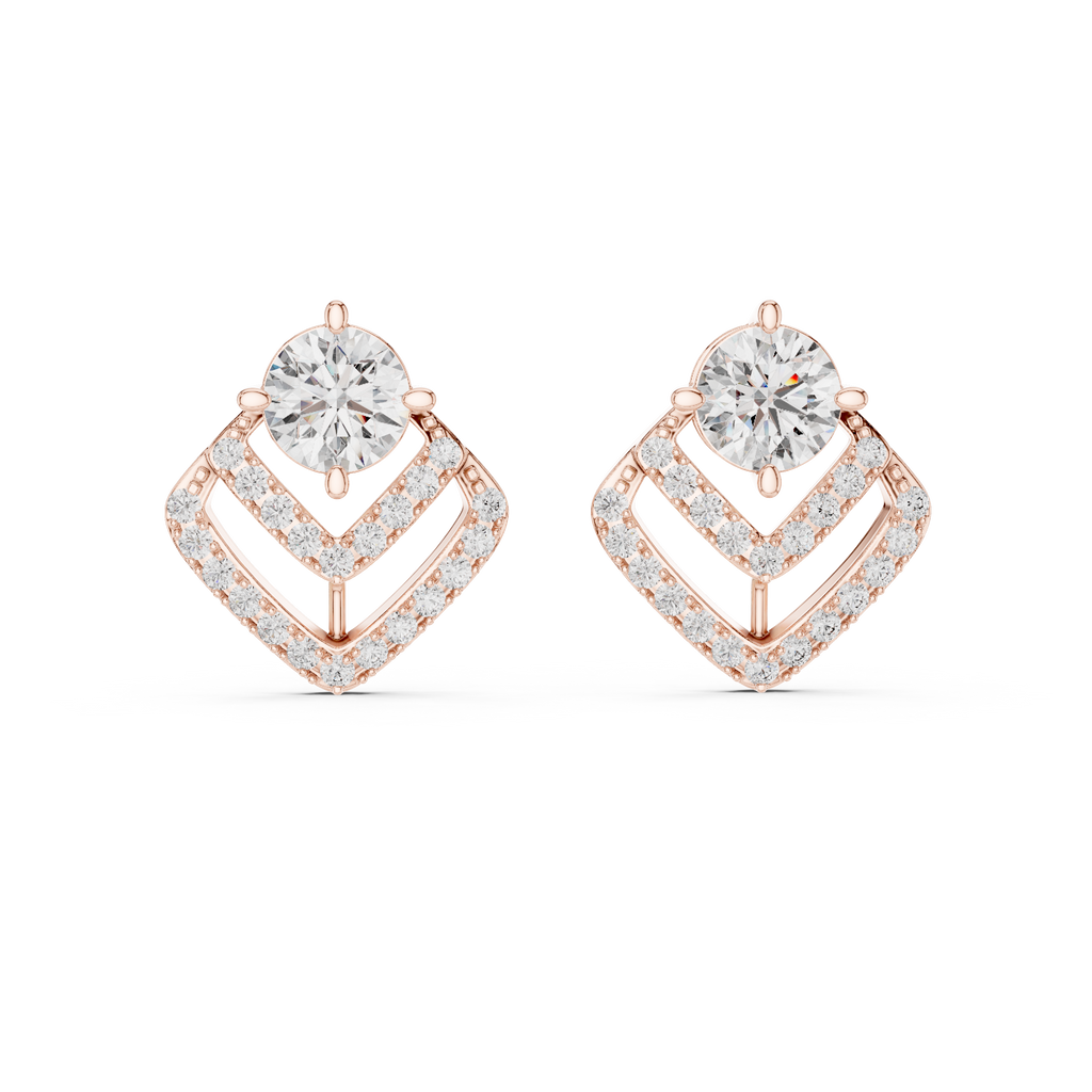Geometric Diamond Halo Stud Earrings