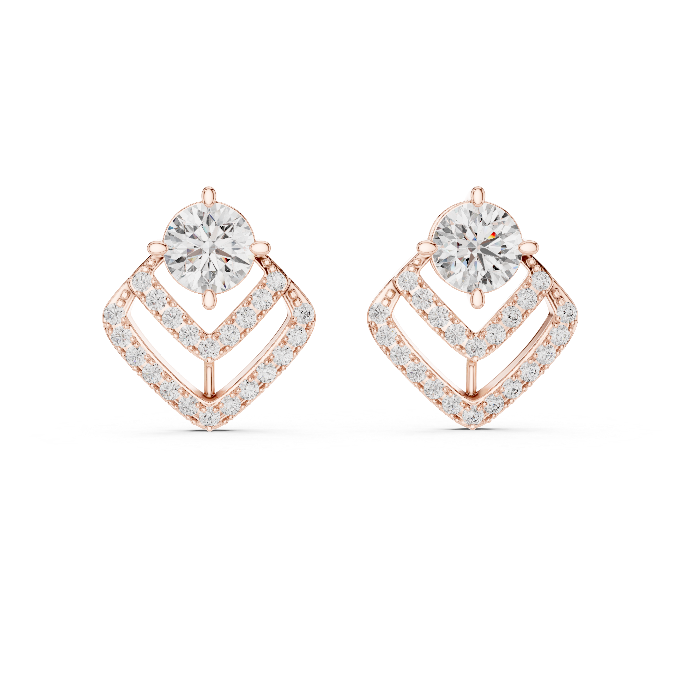 Geometric Diamond Halo Stud Earrings