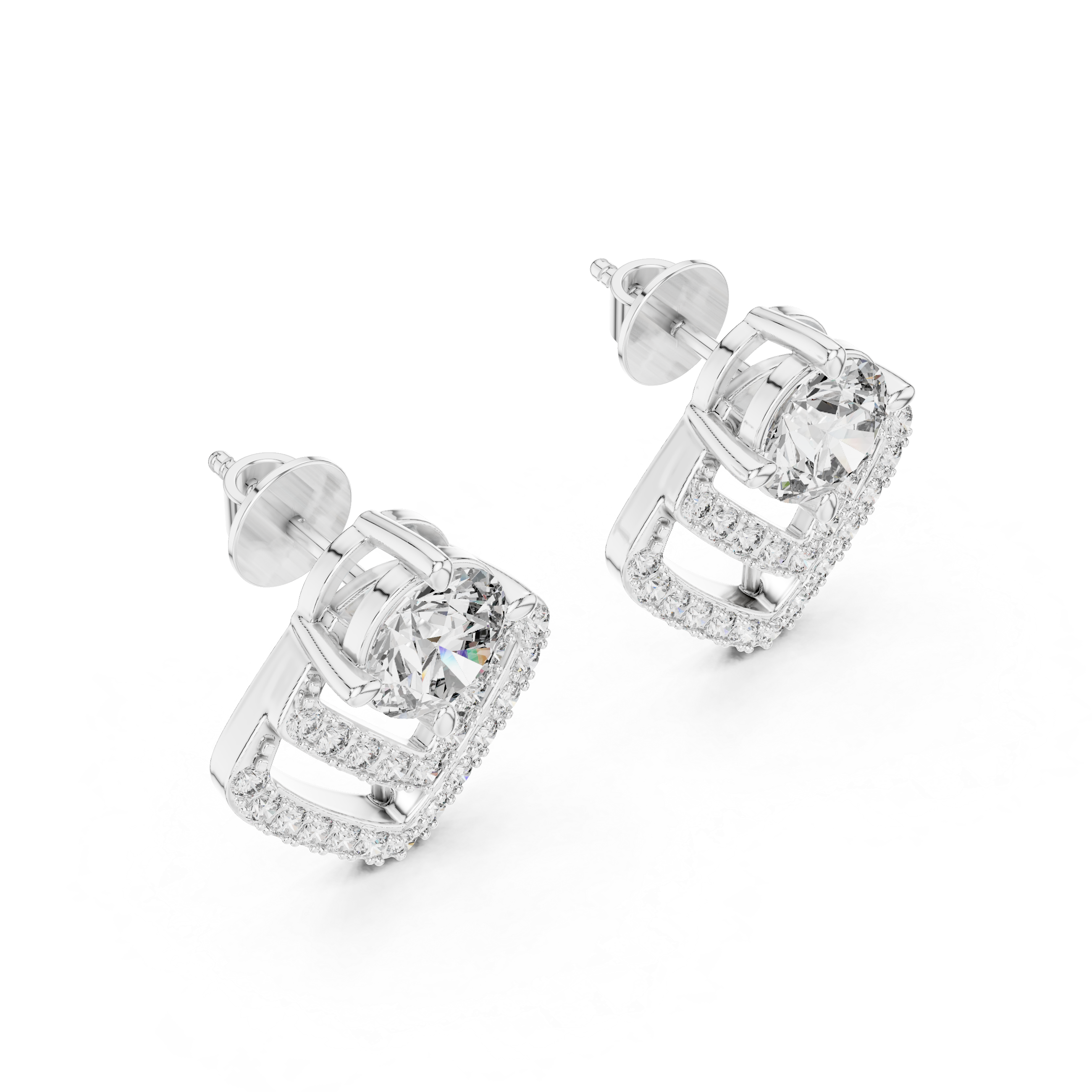 Geometric Diamond Halo Stud Earrings