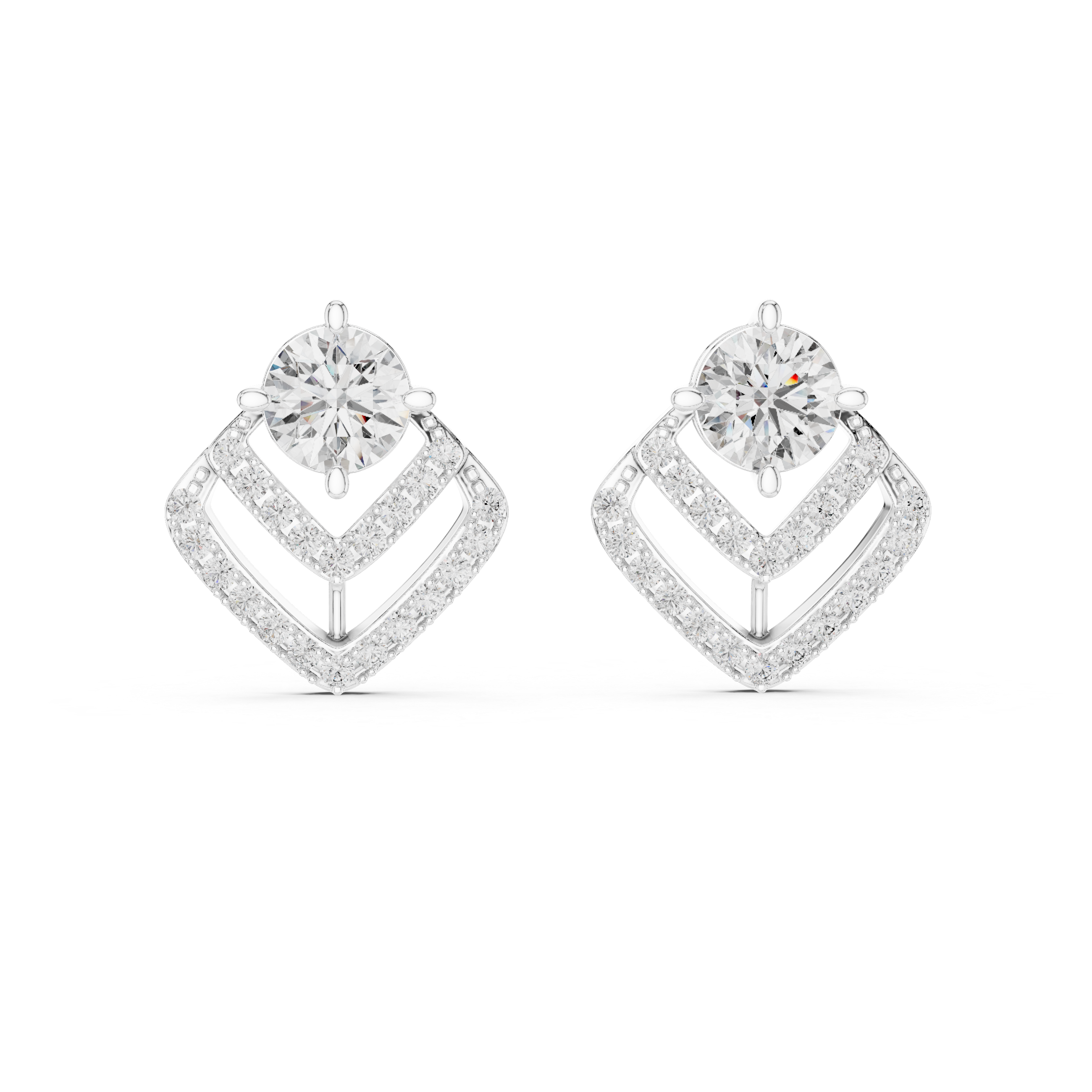 Geometric Diamond Halo Stud Earrings