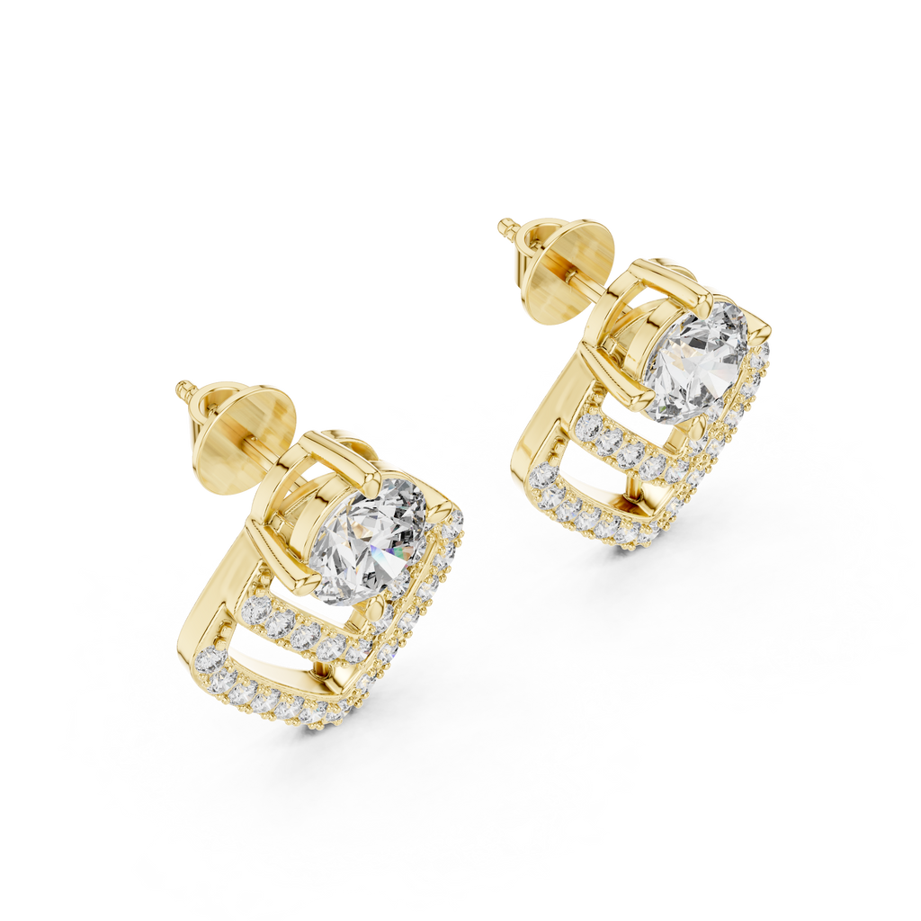 Geometric Diamond Halo Stud Earrings