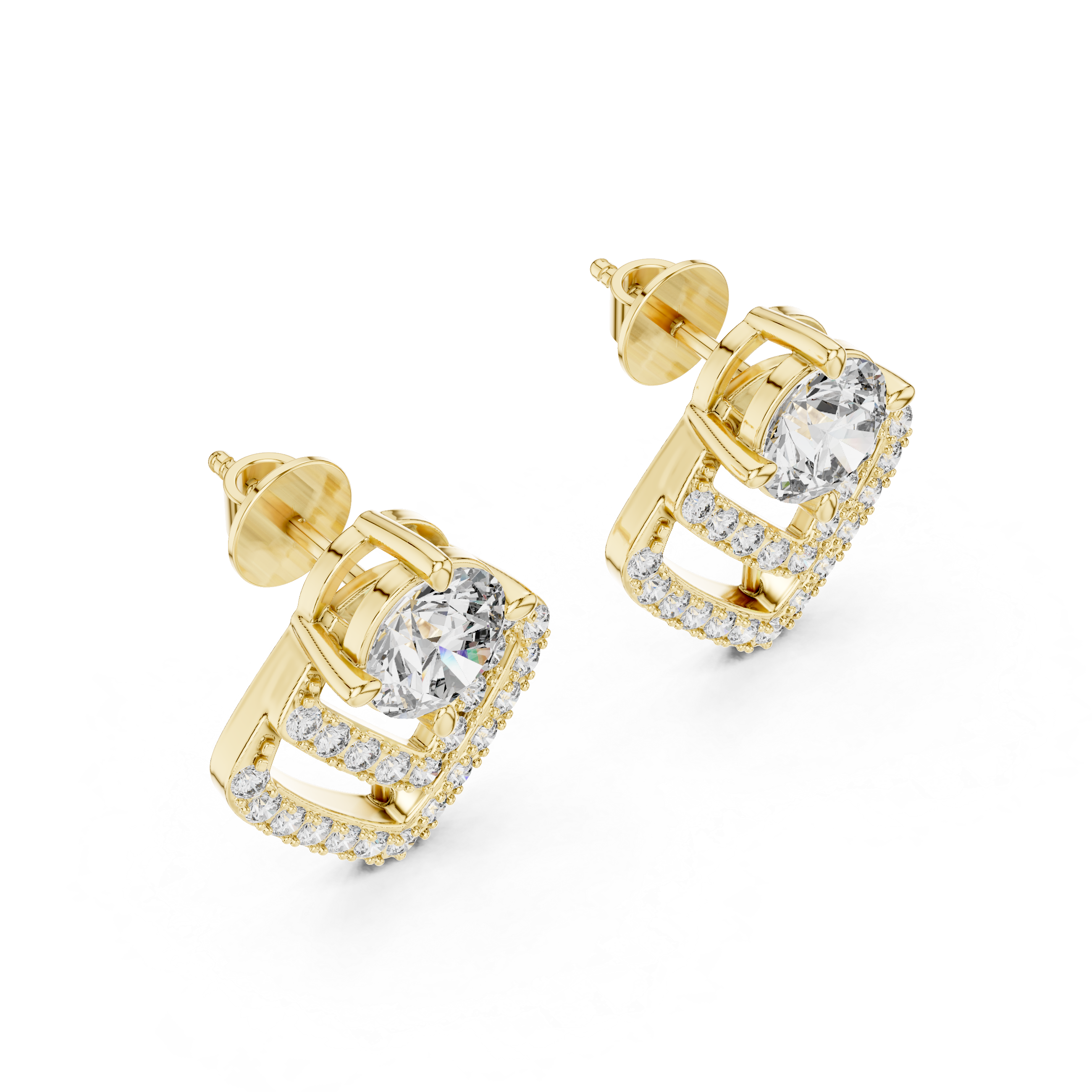 Geometric Diamond Halo Stud Earrings