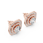 Round Diamond Double Halo Stud Earrings