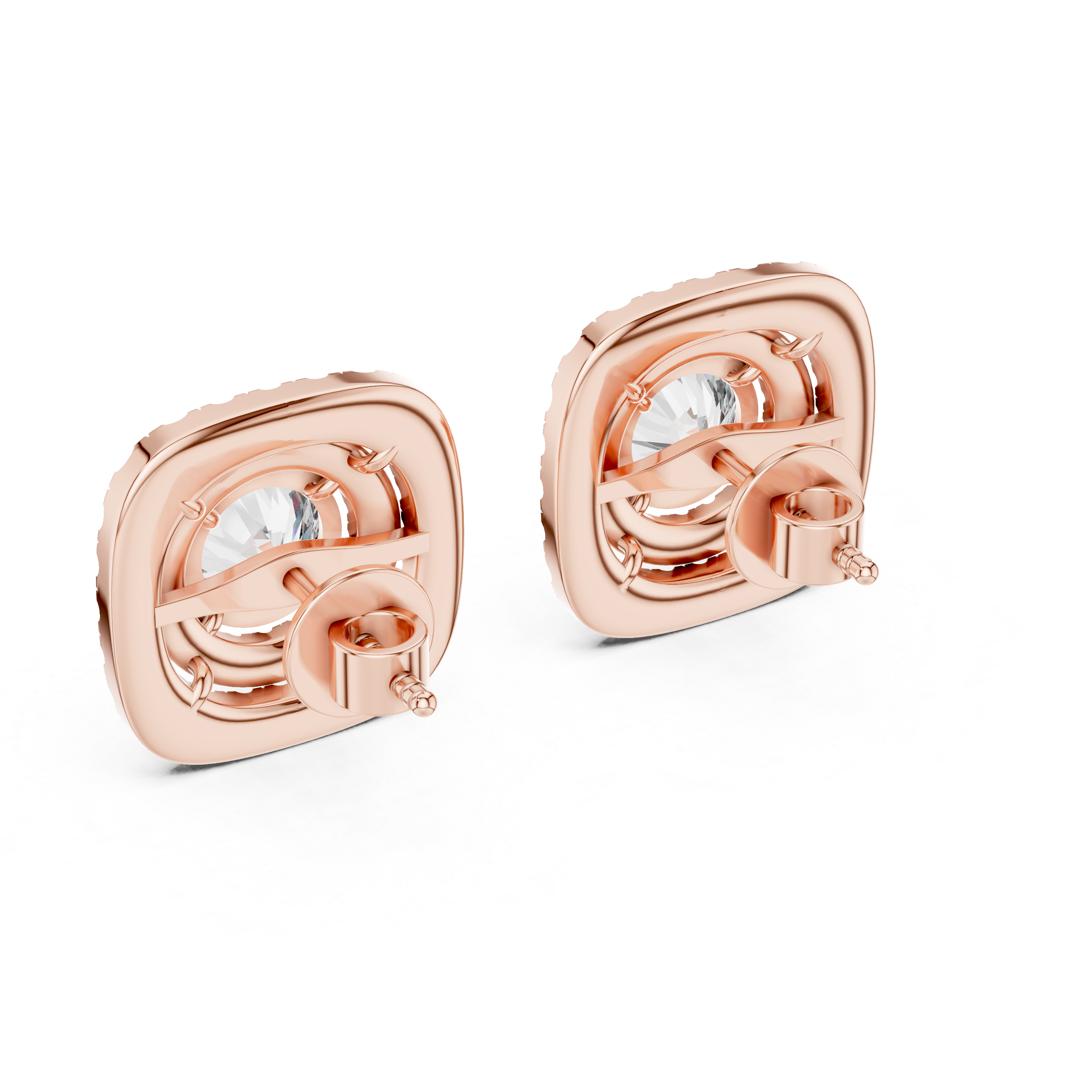 Round Diamond Double Halo Stud Earrings