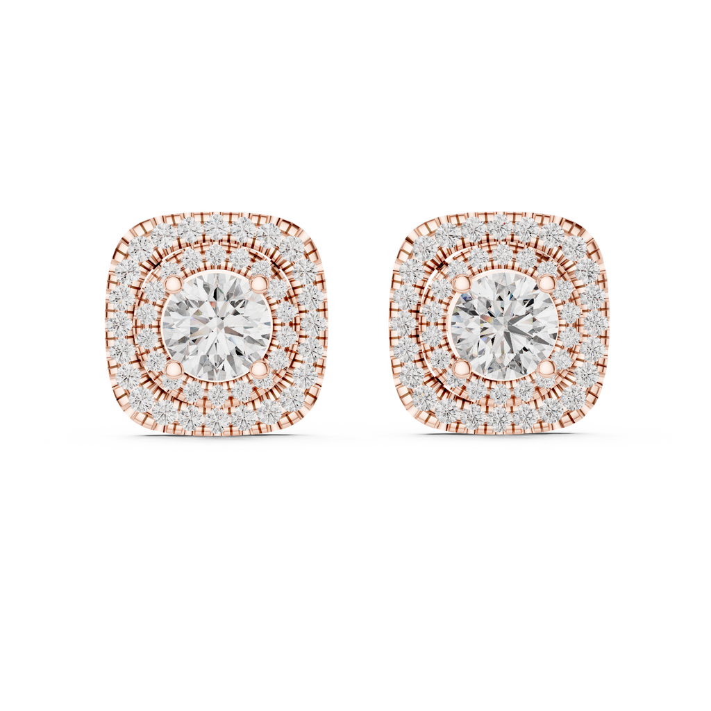 Round Diamond Double Halo Stud Earrings