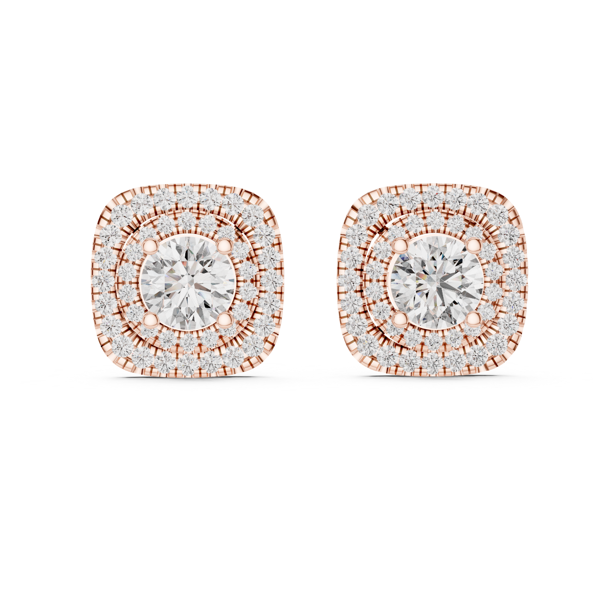 Round Diamond Double Halo Stud Earrings