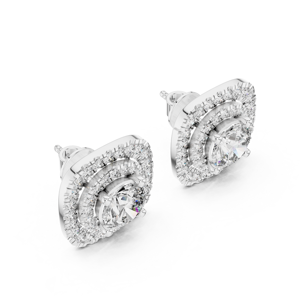 Round Diamond Double Halo Stud Earrings