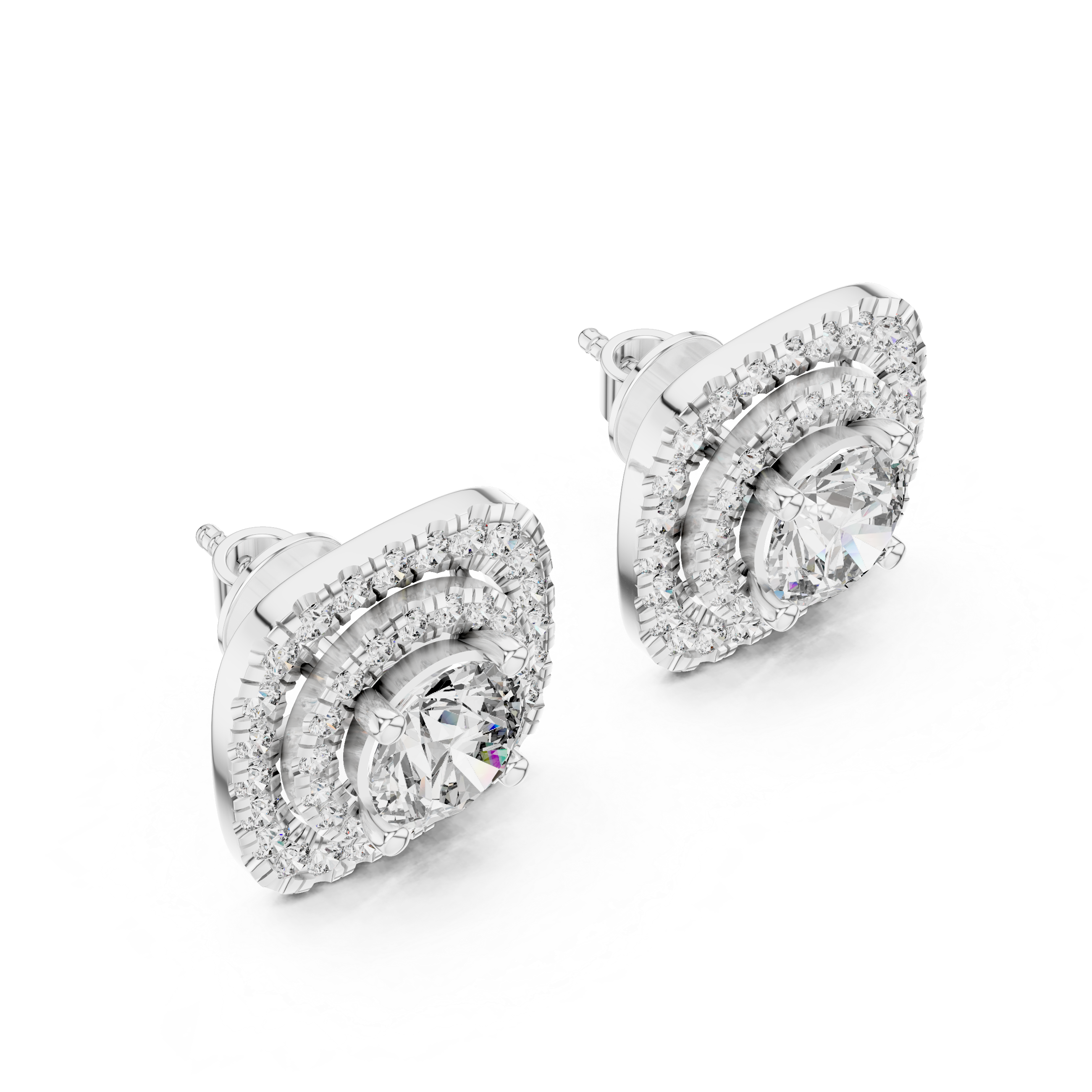Round Diamond Double Halo Stud Earrings