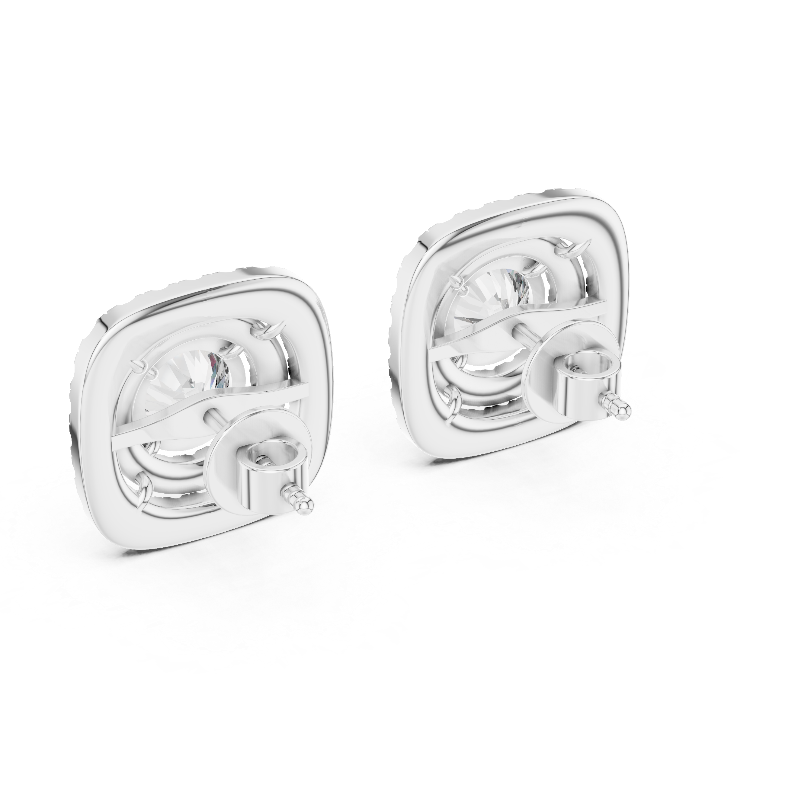 Round Diamond Double Halo Stud Earrings