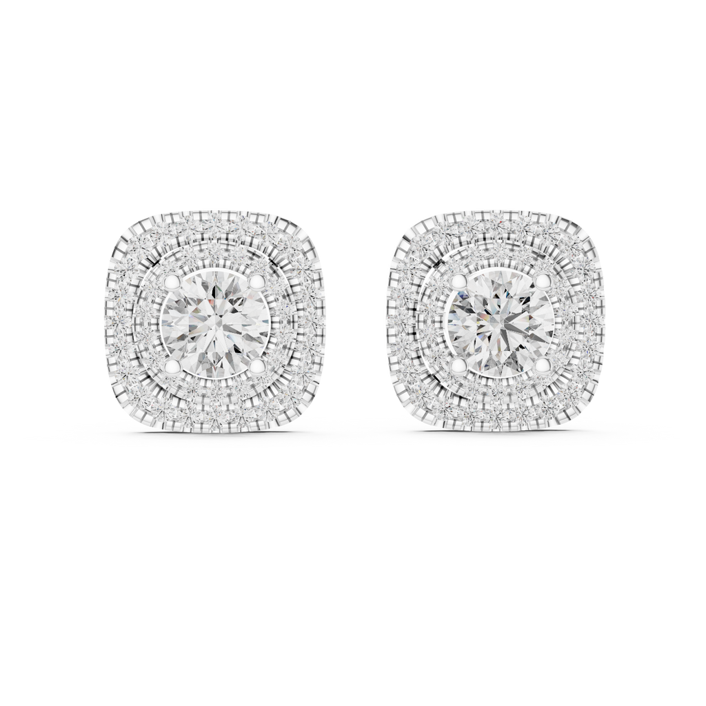 Round Diamond Double Halo Stud Earrings