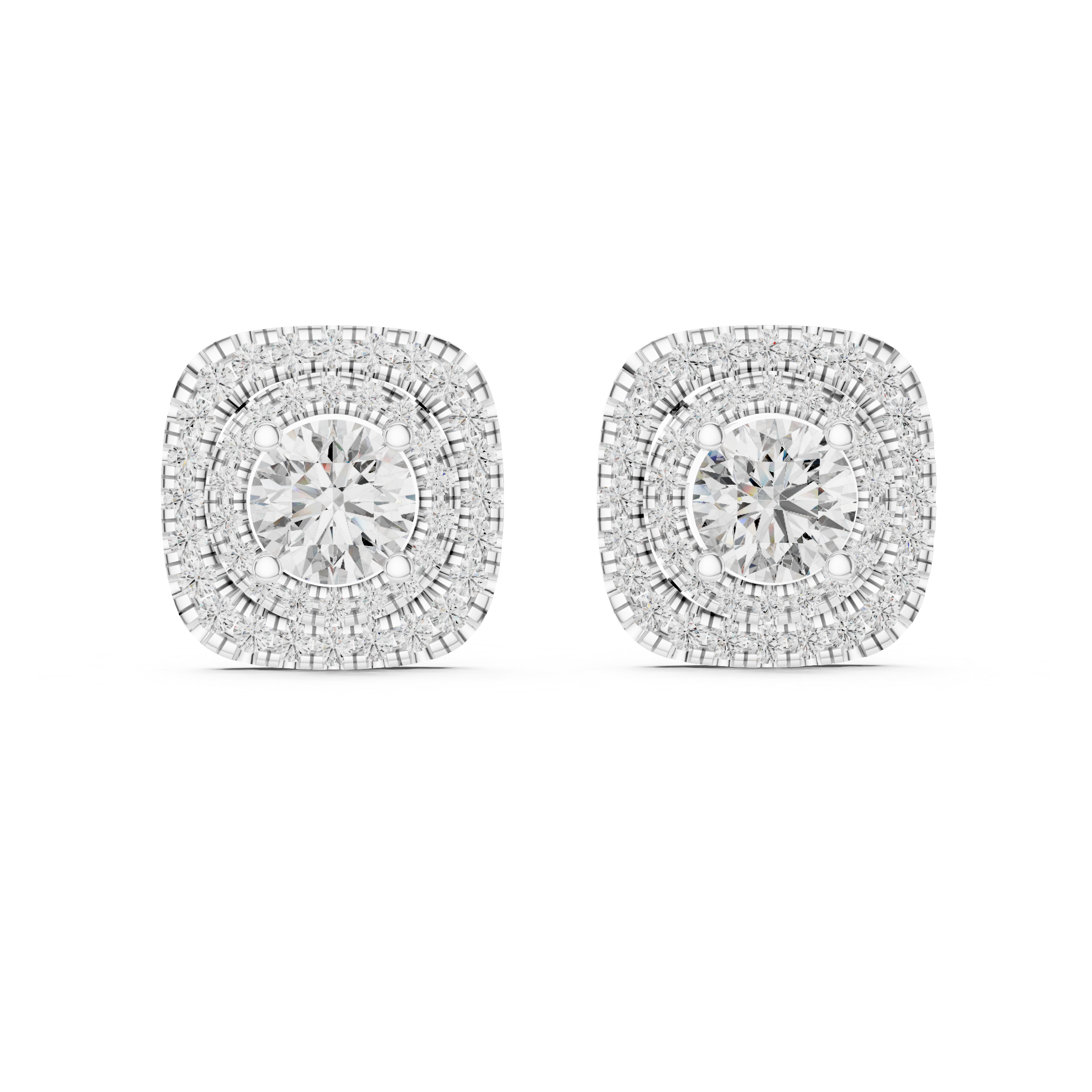Round Diamond Double Halo Stud Earrings