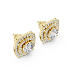 Round Diamond Double Halo Stud Earrings