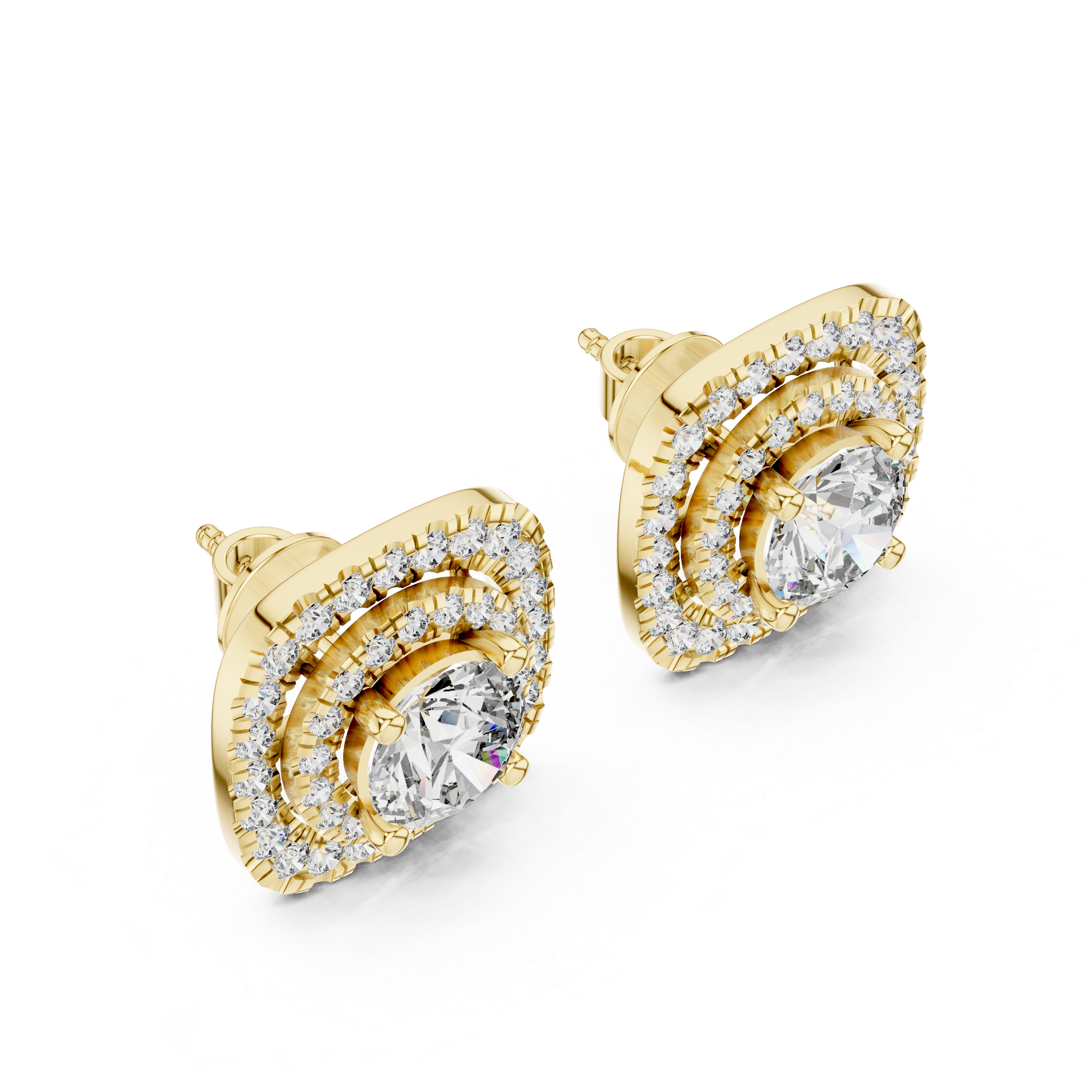 Round Diamond Double Halo Stud Earrings