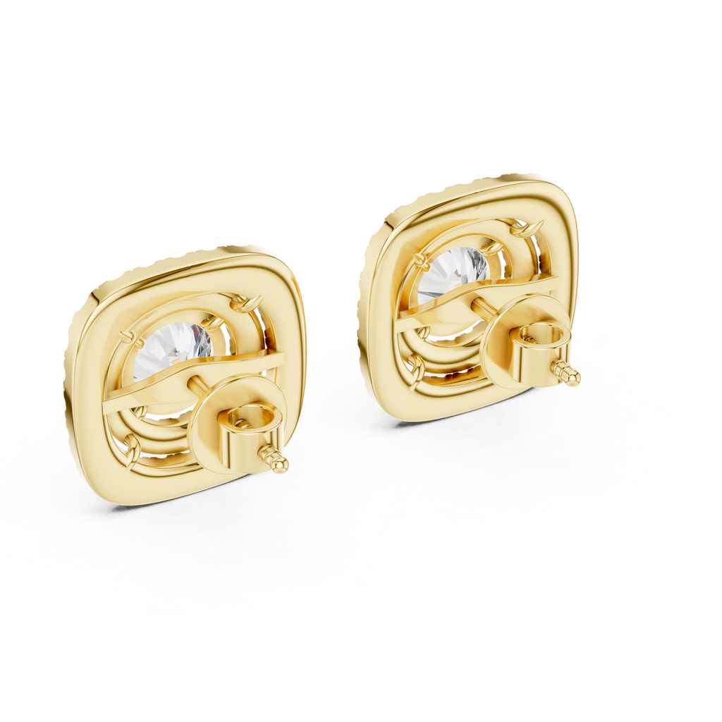 Round Diamond Double Halo Stud Earrings