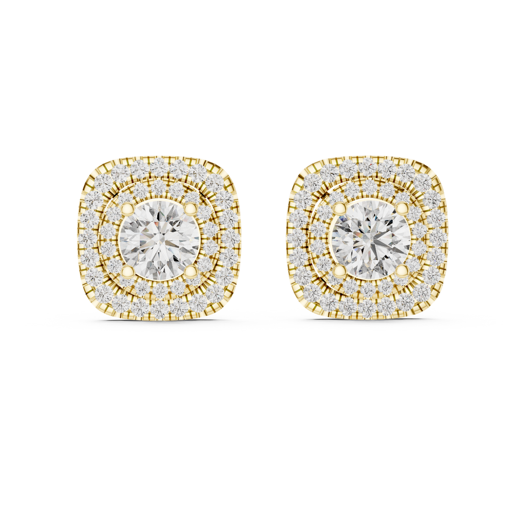Round Diamond Double Halo Stud Earrings