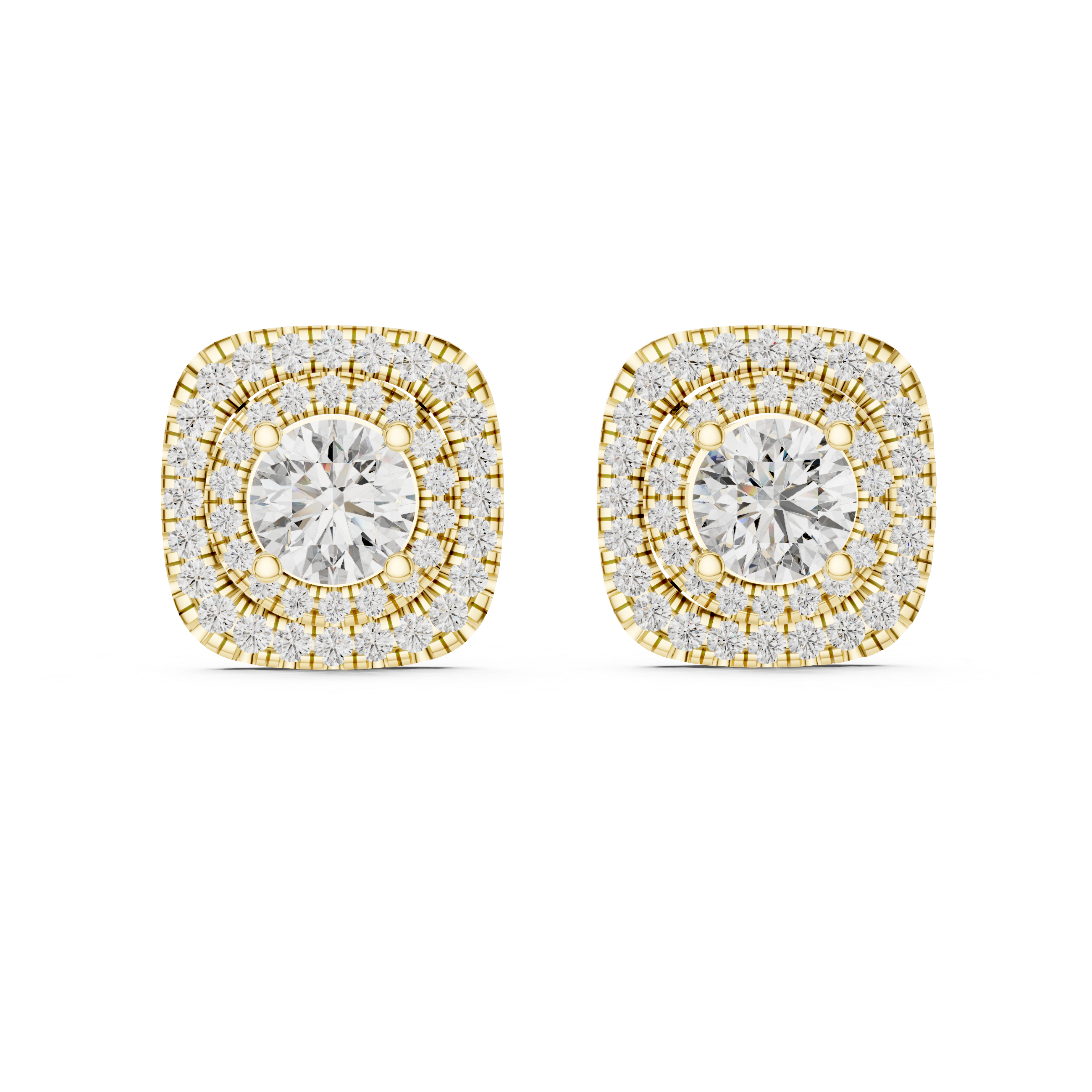 Round Diamond Double Halo Stud Earrings