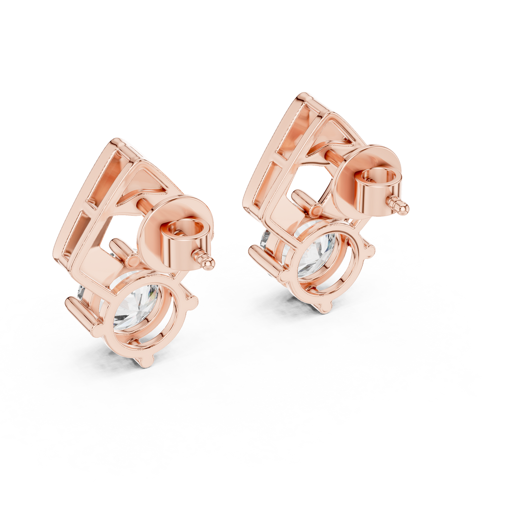 Round Diamond Geometric Stud Earrings