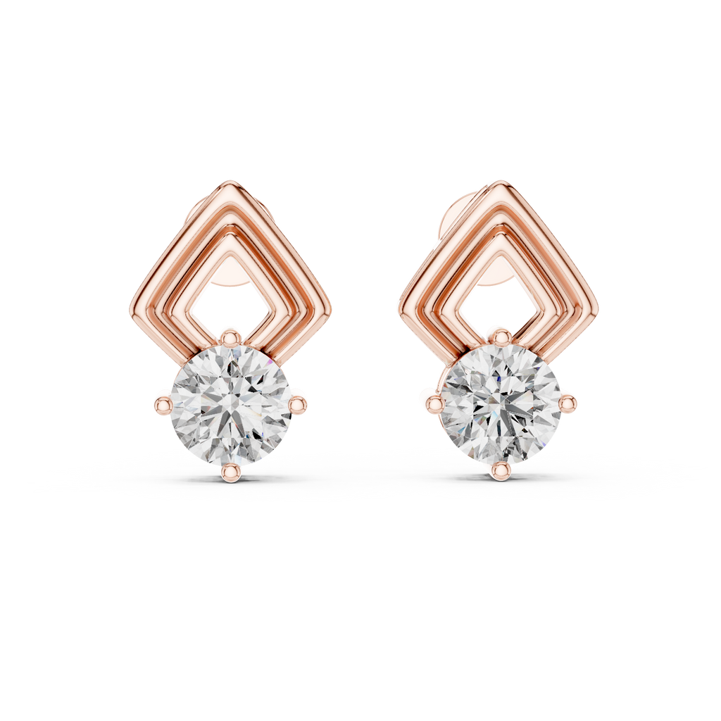 Round Diamond Geometric Stud Earrings