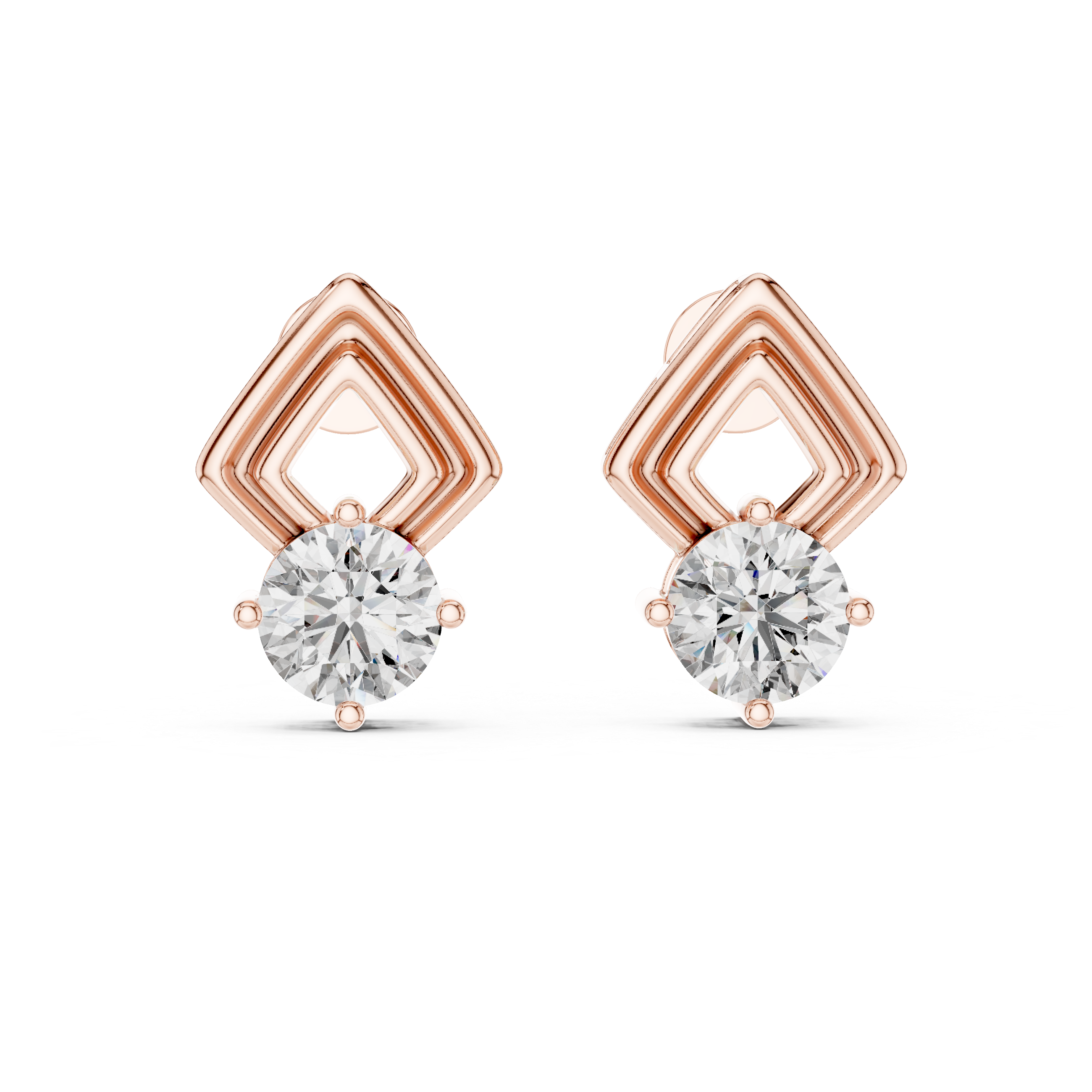 Round Diamond Geometric Stud Earrings