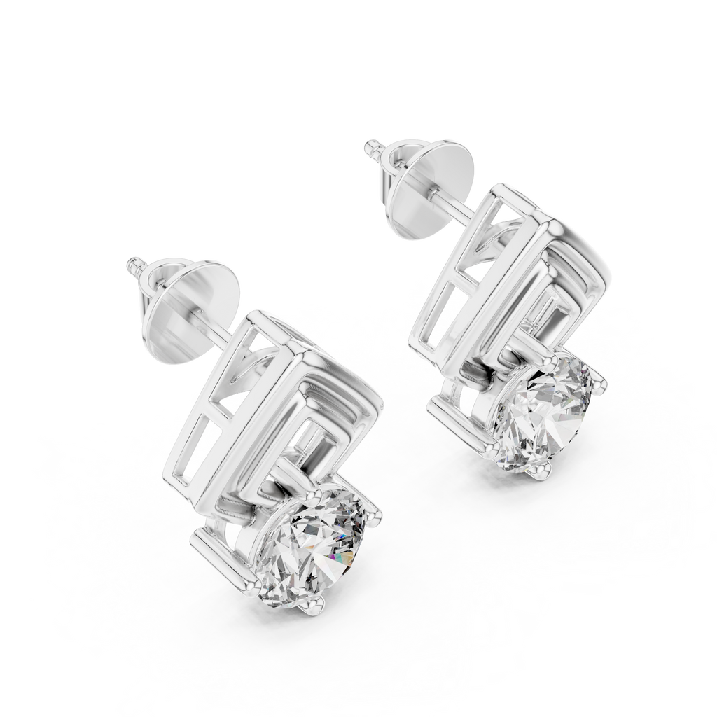 Round Diamond Geometric Stud Earrings
