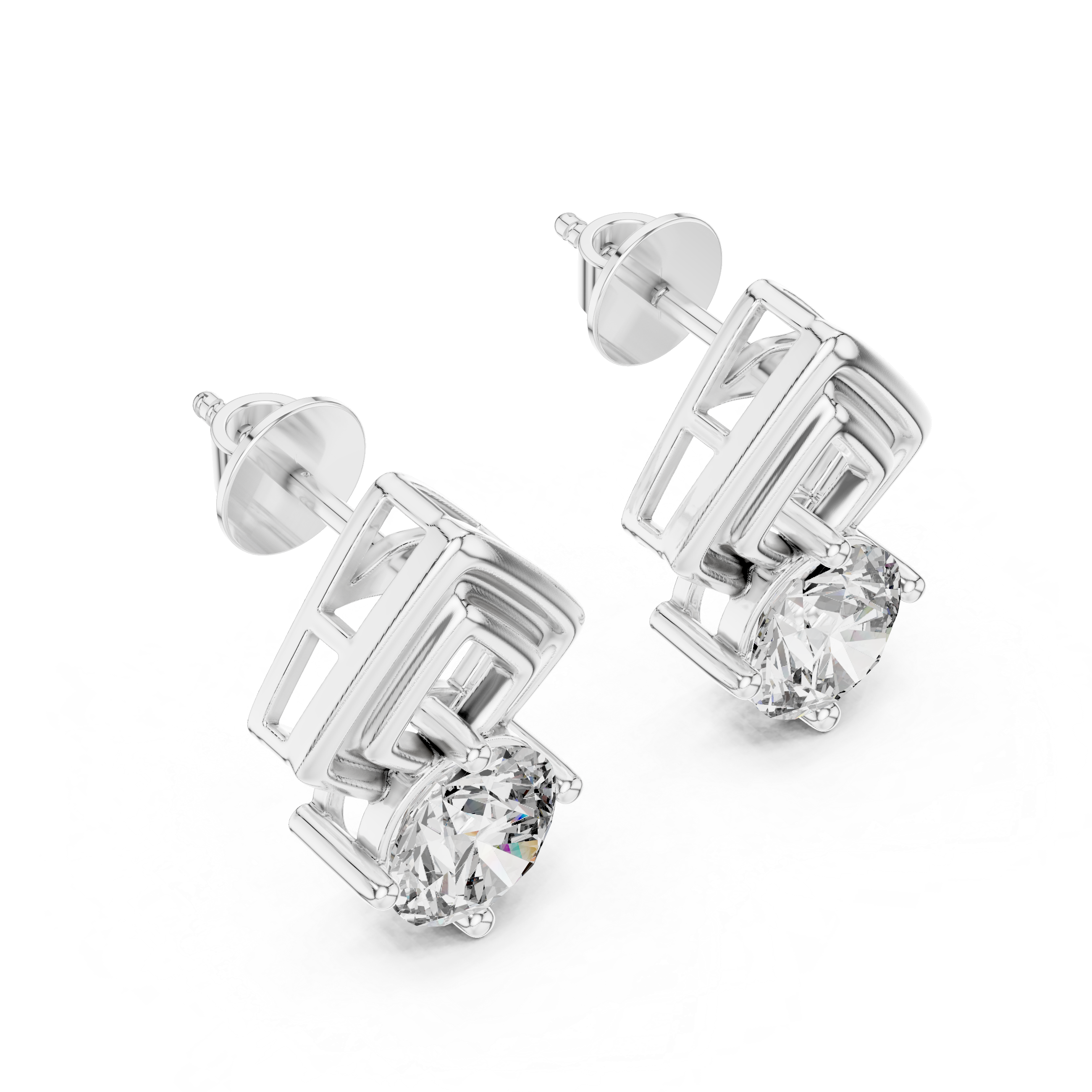 Round Diamond Geometric Stud Earrings