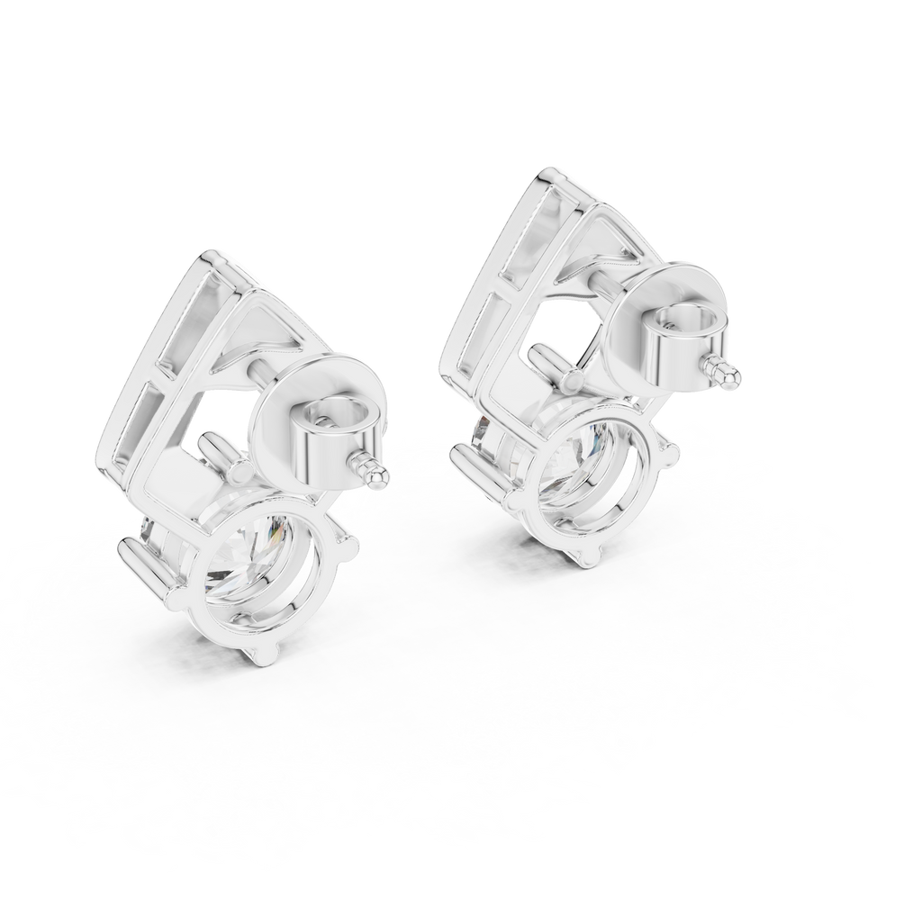 Round Diamond Geometric Stud Earrings