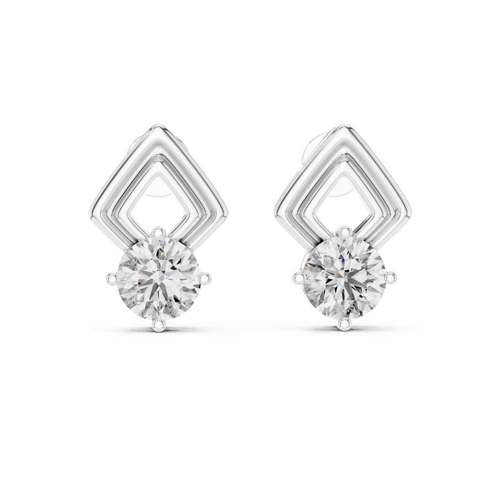 Round Diamond Geometric Stud Earrings