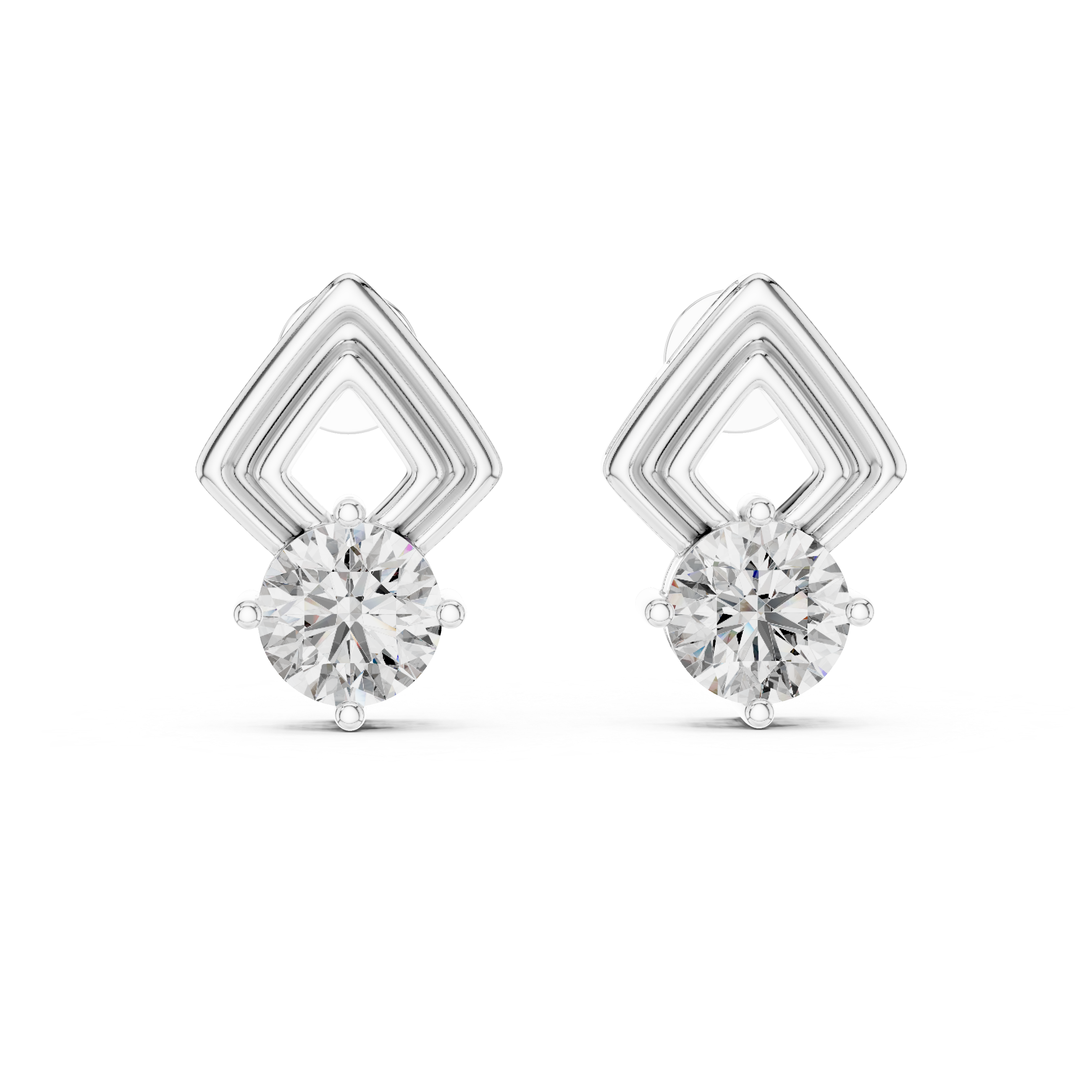 Round Diamond Geometric Stud Earrings